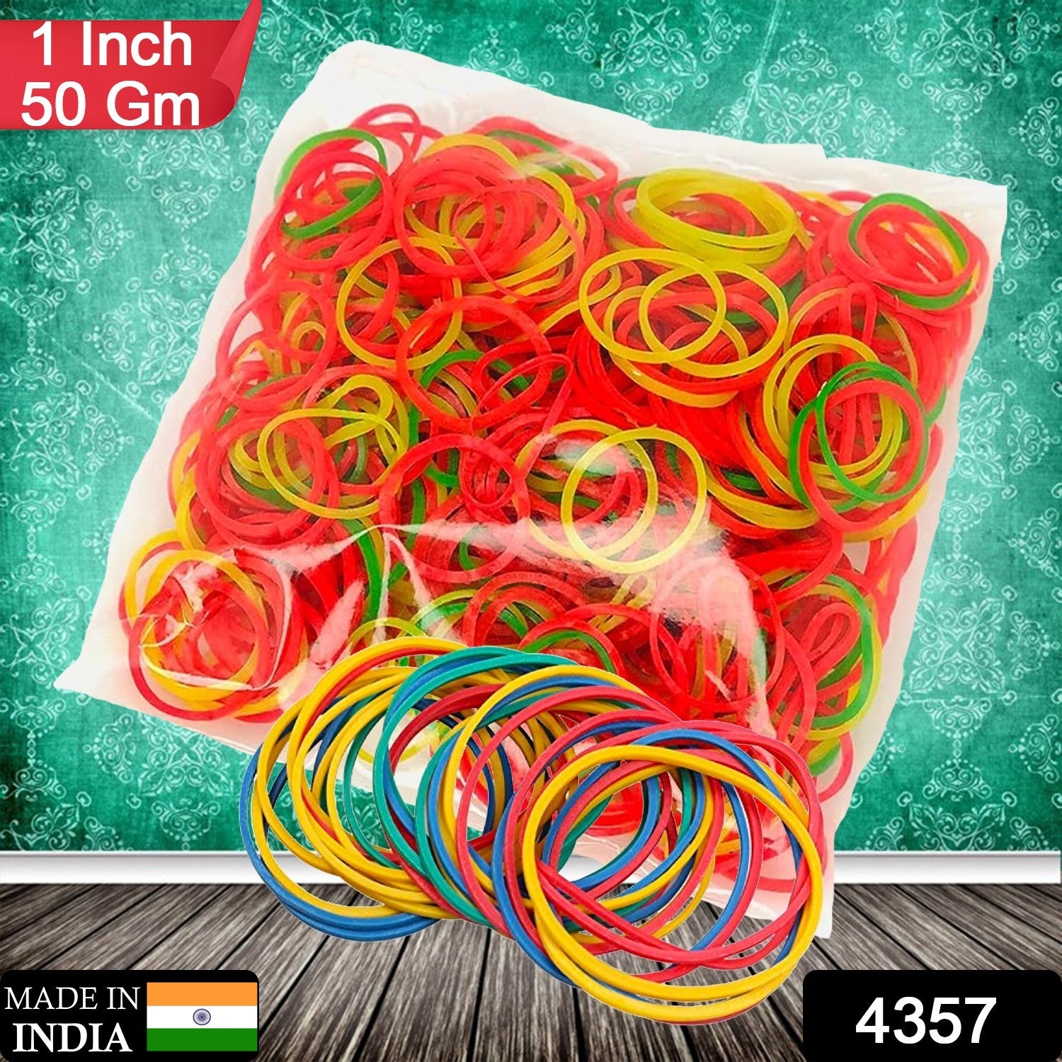 4357 Rubber Band For Office/Home and Kitchen Accessories Item Products, Elastic Rubber Bands, Flexible Reusable Nylon Elastic Unbreakable, For Stationery, School  Multicolor (1 Inch, 50 GM) Eshaan Traders