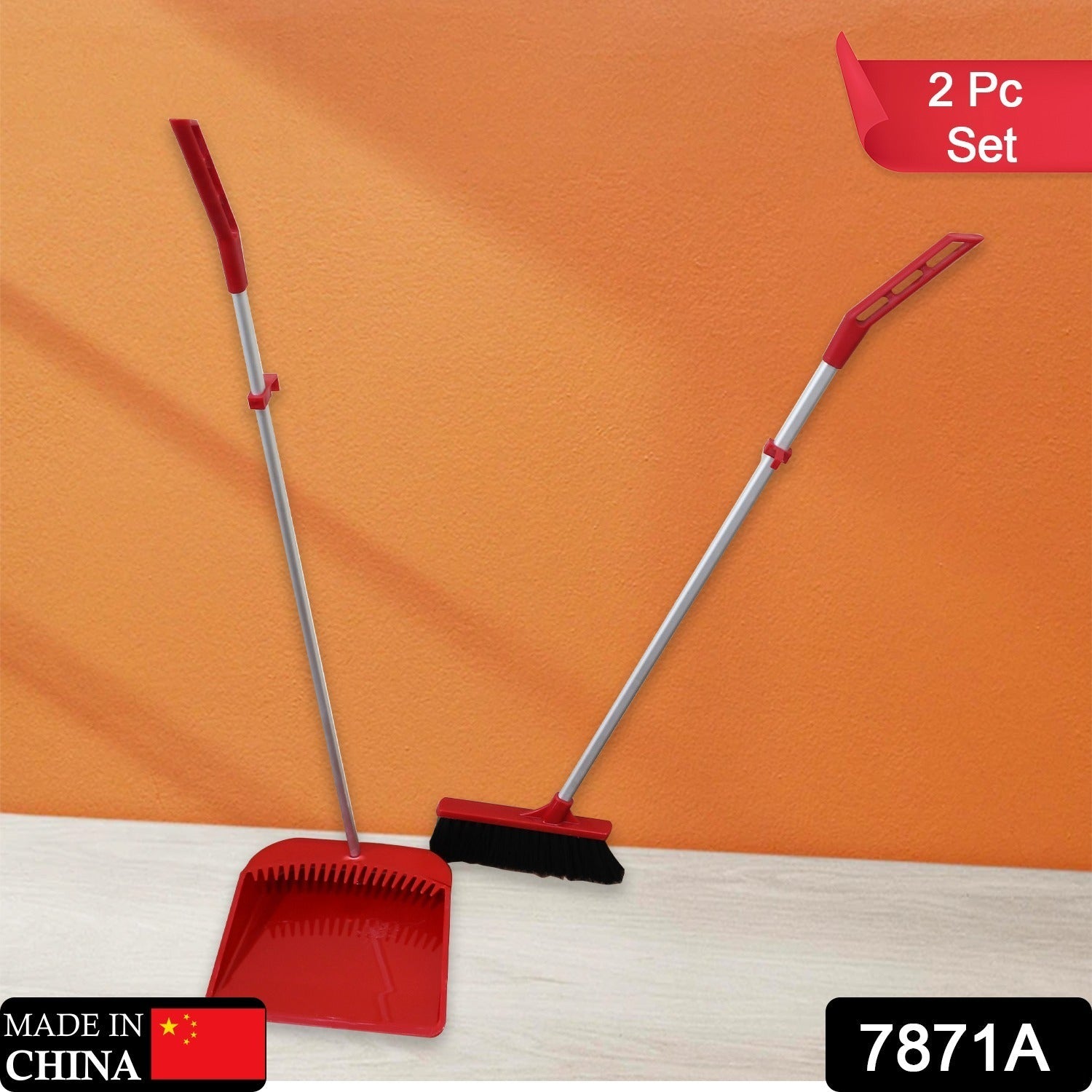 7871A Broom and Dustpan Cleaning Set Long Handled Dustpan and Brush Handle Dust Pan Broom Sweeper Long Handle Broom and Dustpan Set for Kitchen, Home, Lobby Schools, Hospital etc. Eshaan Traders