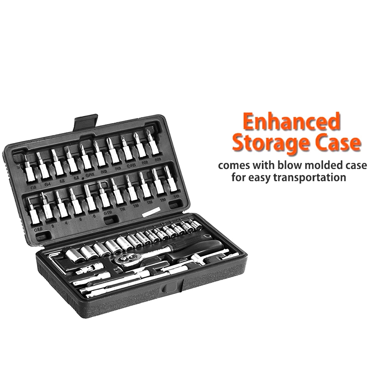 0452 -46pcsMetal 1 / 4" Socket Set (Black, 46pcs) Eshaan Traders