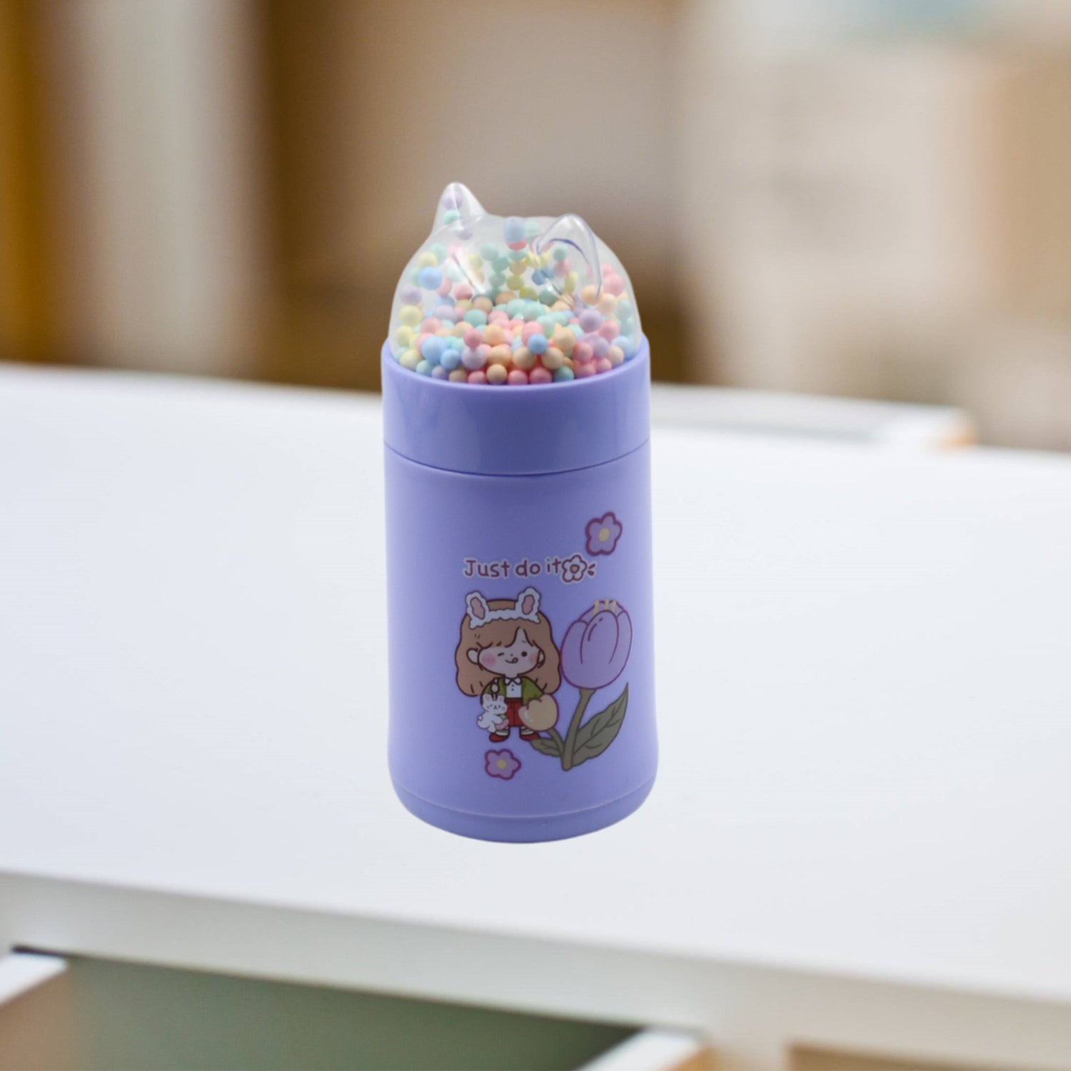 6953 Girl Glass Water Bottle for School with Kid Sparkle Strap Cat Lid Sequins Glitter Glass Cup Birthday Gift Children 350ml (MOQ :- 80 pc) Eshaan Traders