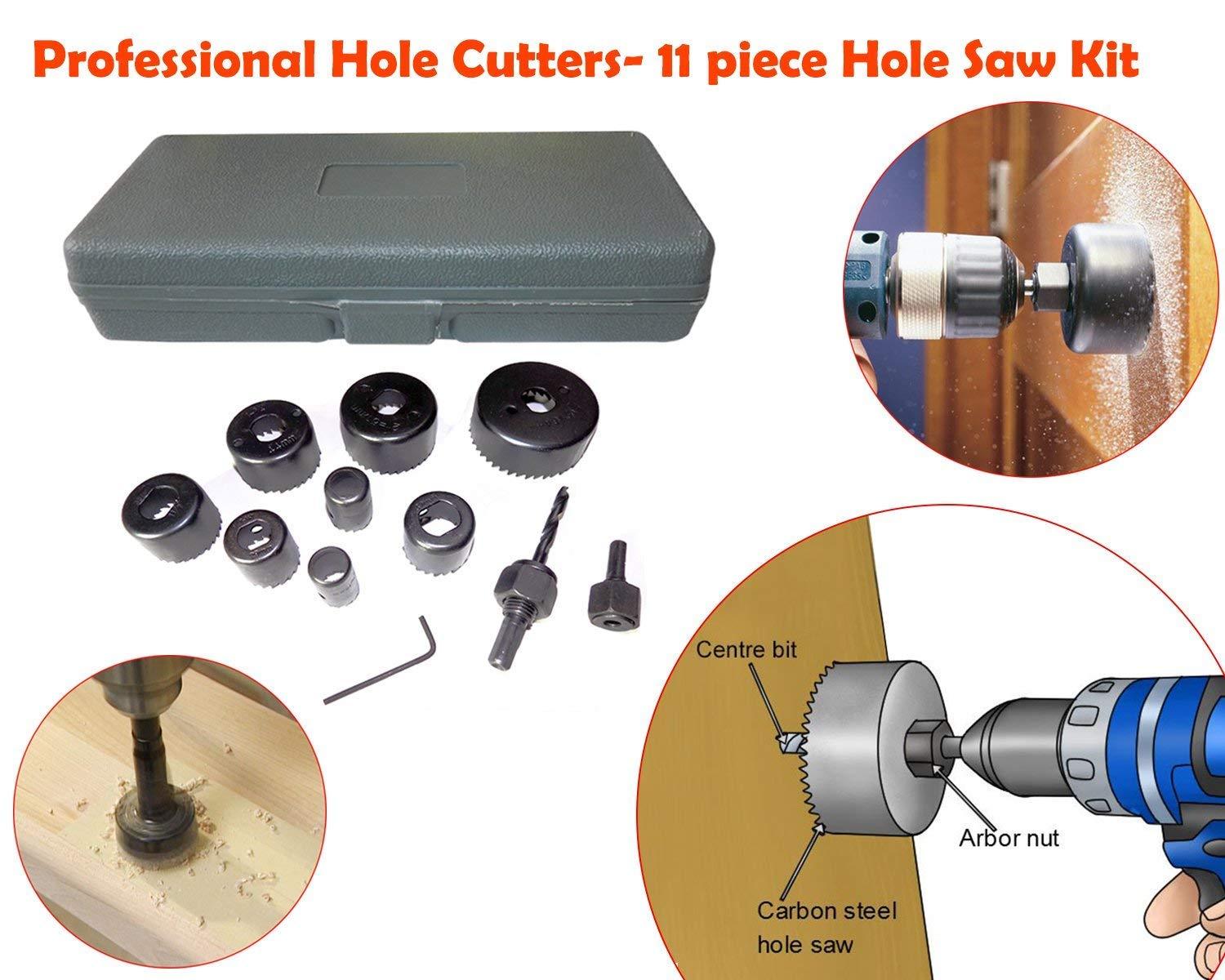 428 Wood Hole Saw Cutting Set (11 pcs, 19-64mm, Multicolour) Eshaan Traders