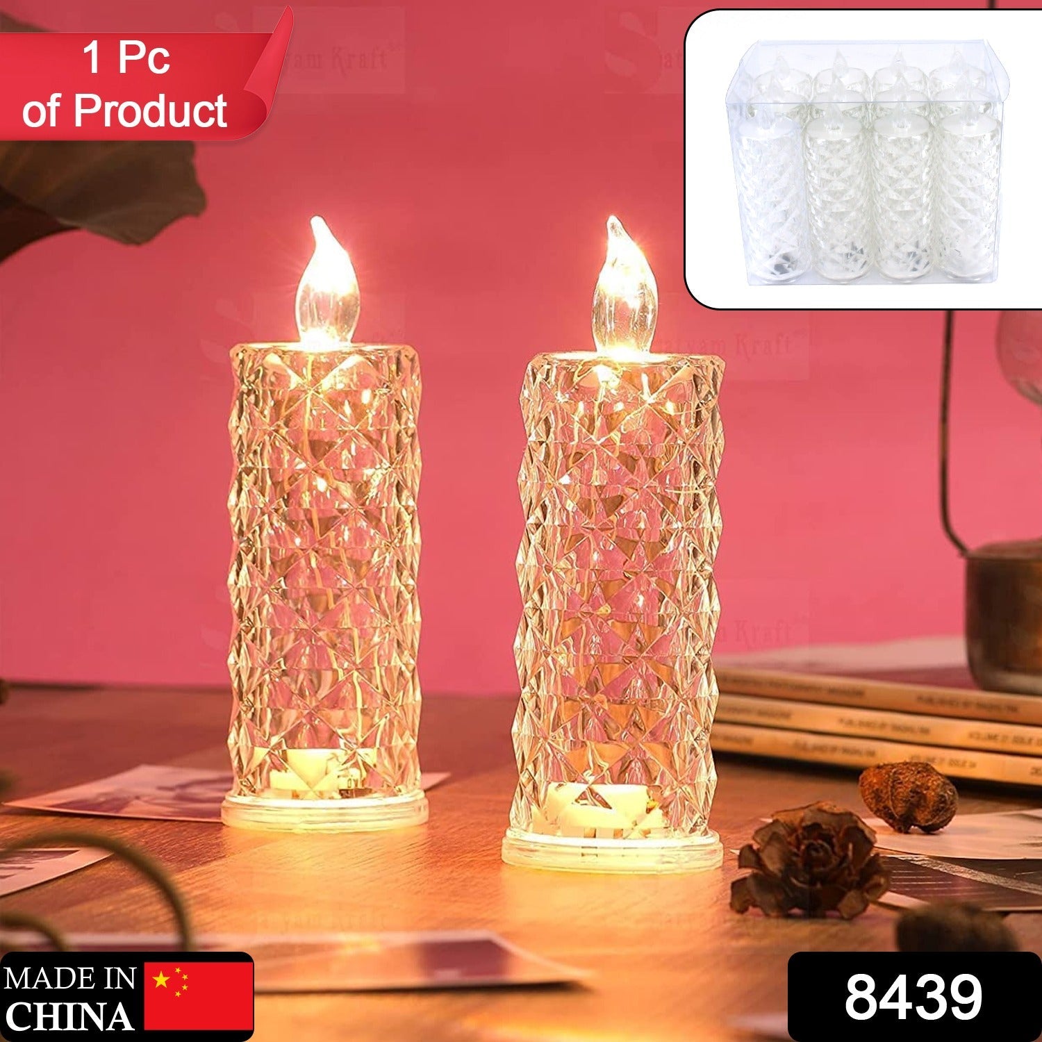 8439 Rose Candles LED Flameless and Smokeless Decorative Acrylic Transparent Candles Led Tea Light Candle Perfect for Gifting, Home, Diwali, Christmas, Crystal Candle Lights (1 Pc)  (MOQ :- 12 pc ) Eshaan Traders