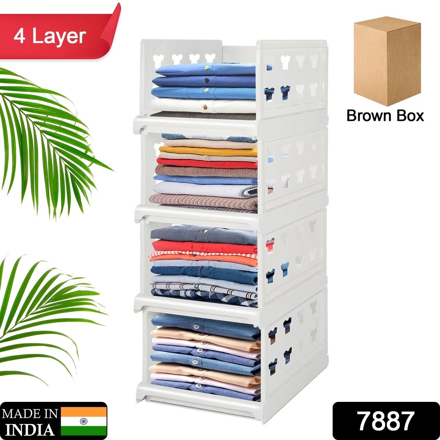 7887 4 Layer Stackable Multifunctional Storage,for Clothes Foldable Drawer Shelf Basket Utility Cart Rack Storage Organizer Cart for Kitchen, Pantry Closet, Bedroom, Bathroom, Laundry (4 Layer 1 Pc) Eshaan Traders