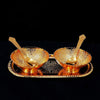 2947 Gold Silver Plated 2 Bowl 2 Spoon Tray Set Brass with Red Velvet Gift Box Serving Dry Fruits Desserts Gift DeoDap