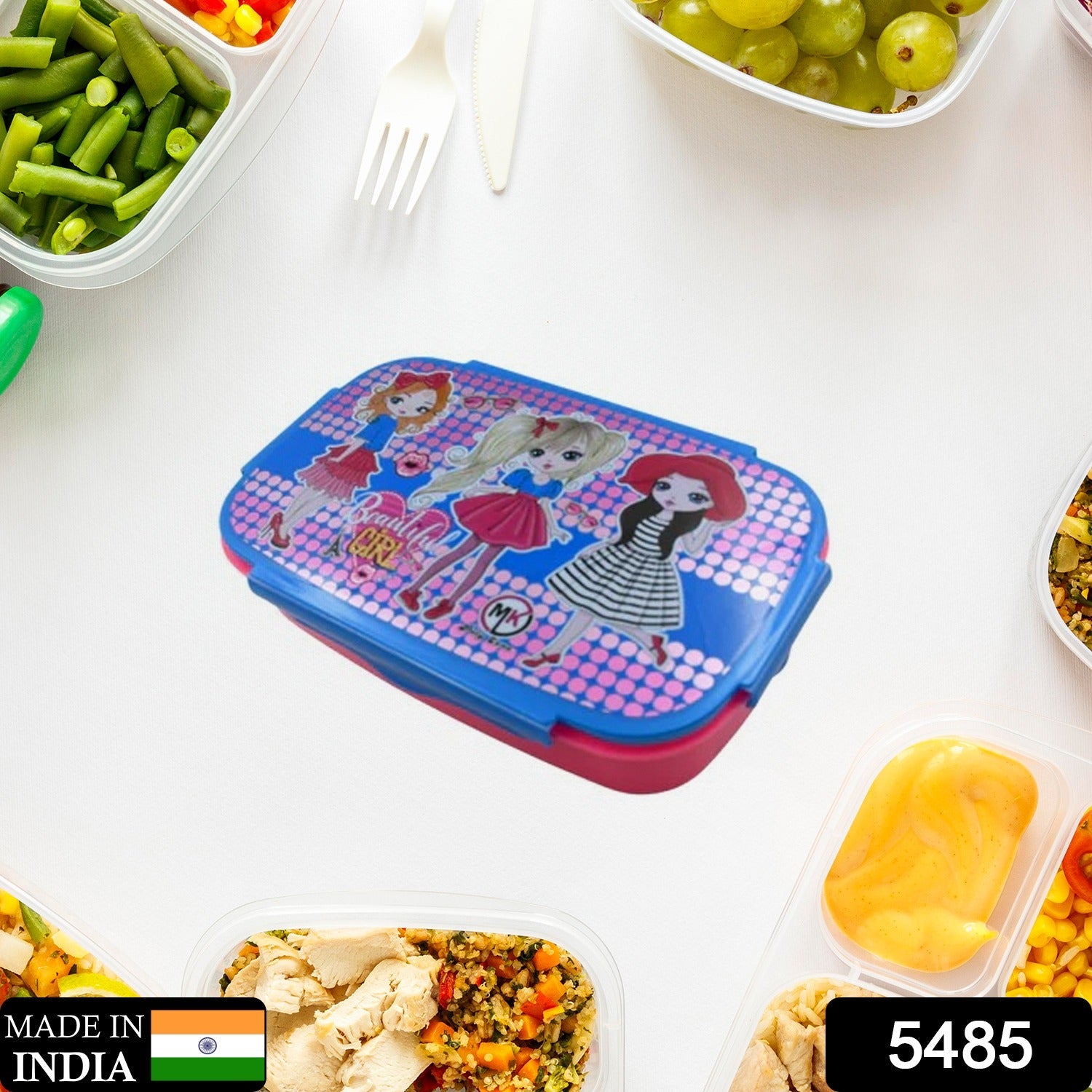 5485 CARTOON PRINTED PLASTIC LUNCH BOX WITH INSIDE SMALL BOX & SPOON FOR KIDS, AIR TIGHT LUNCH TIFFIN BOX FOR GIRLS BOYS, FOOD CONTAINER, SPECIALLY DESIGNED FOR SCHOOL GOING BOYS AND GIRLS Eshaan Traders