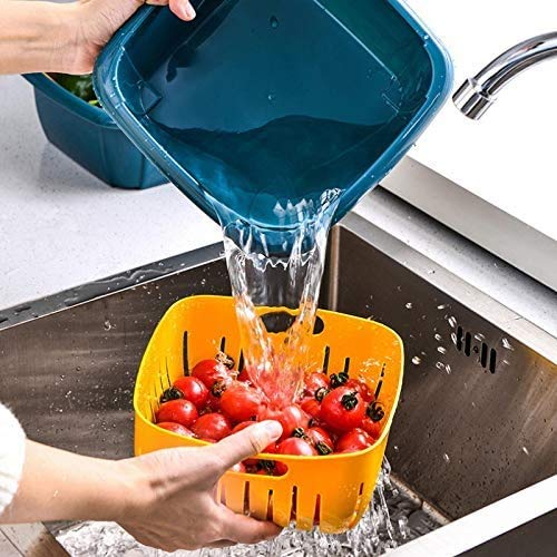 2355 Double Layer Food Drainer Washing Basket with Collapsible Strainers Colander DeoDap