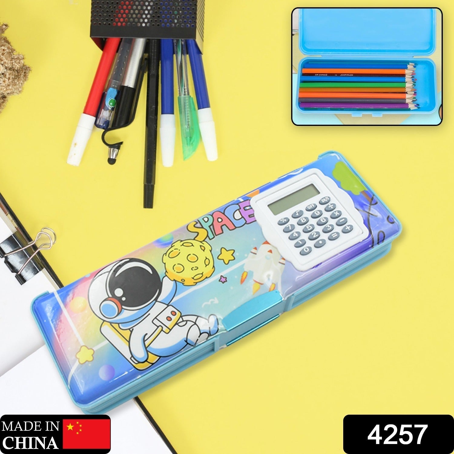 4257 Double Sided Magnetic Geometry Box, Pencil Box with Calculator for Boys Art Plastic Pencil Box  for Girls and Boys Eshaan Traders