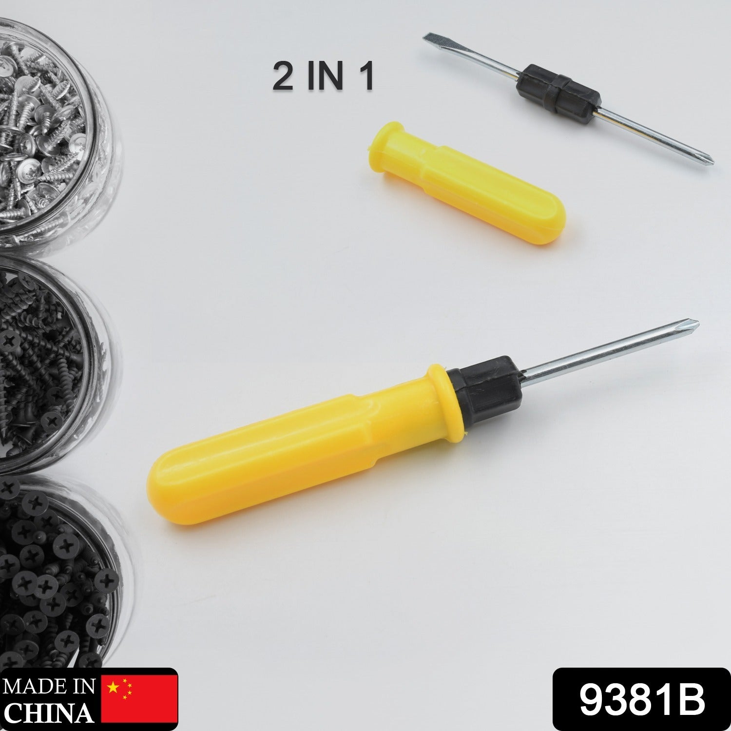 9381B Small Pocket Size 2 in 1 Slotted Cross Head Double Sided Flat Magnetic Screwdriver with PVC Plastic Coated Handle (1 Pc) Eshaan Traders