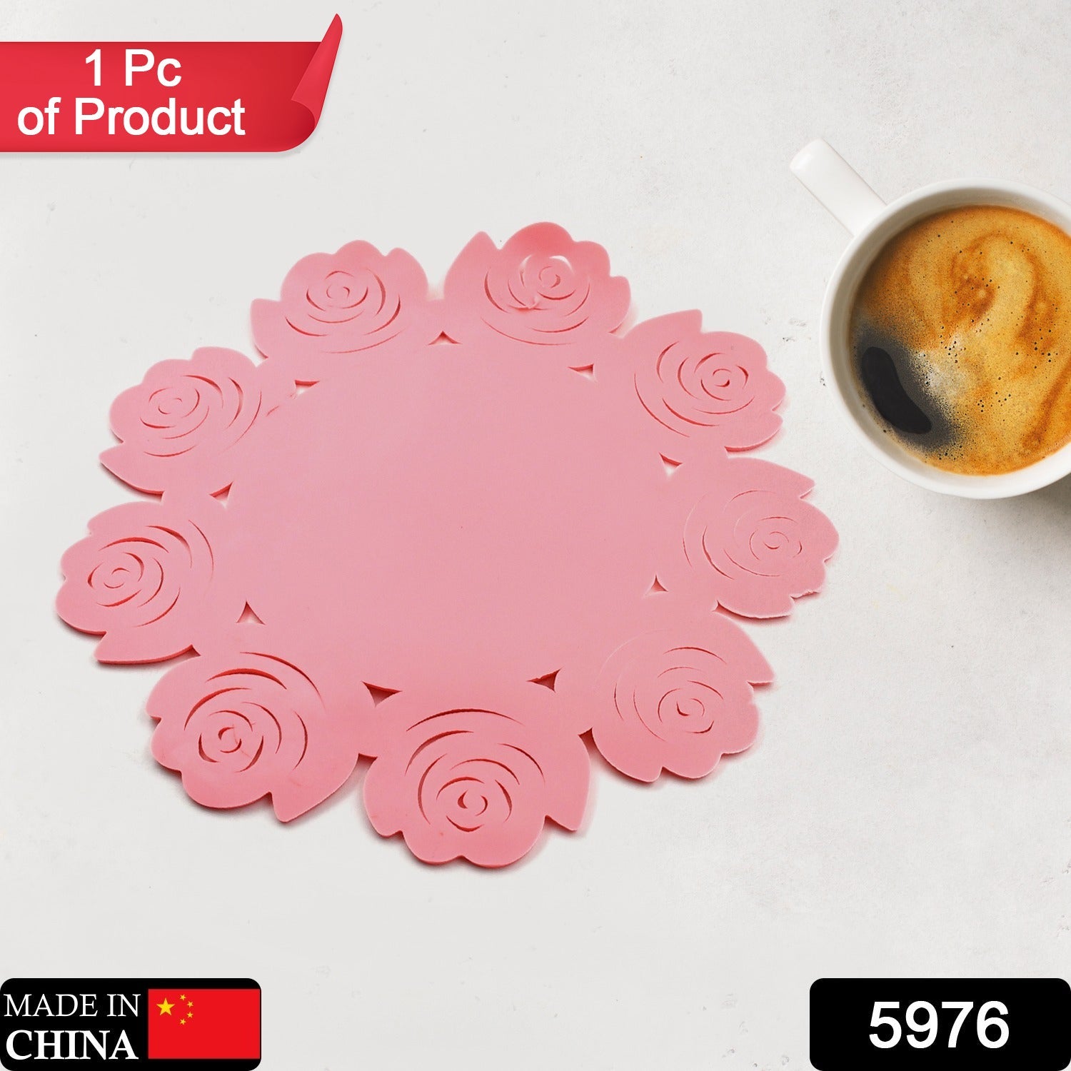 5976 Kitchen Gadget Accessories Plate Cup Mat Rose, Simple Circular Coasters for Kitchen Cafe Restaurant, Placemats for Dining Table, Coasters, Tabletop Protection, Anti-Scald Easy to clean (1 Pc) Eshaan Traders