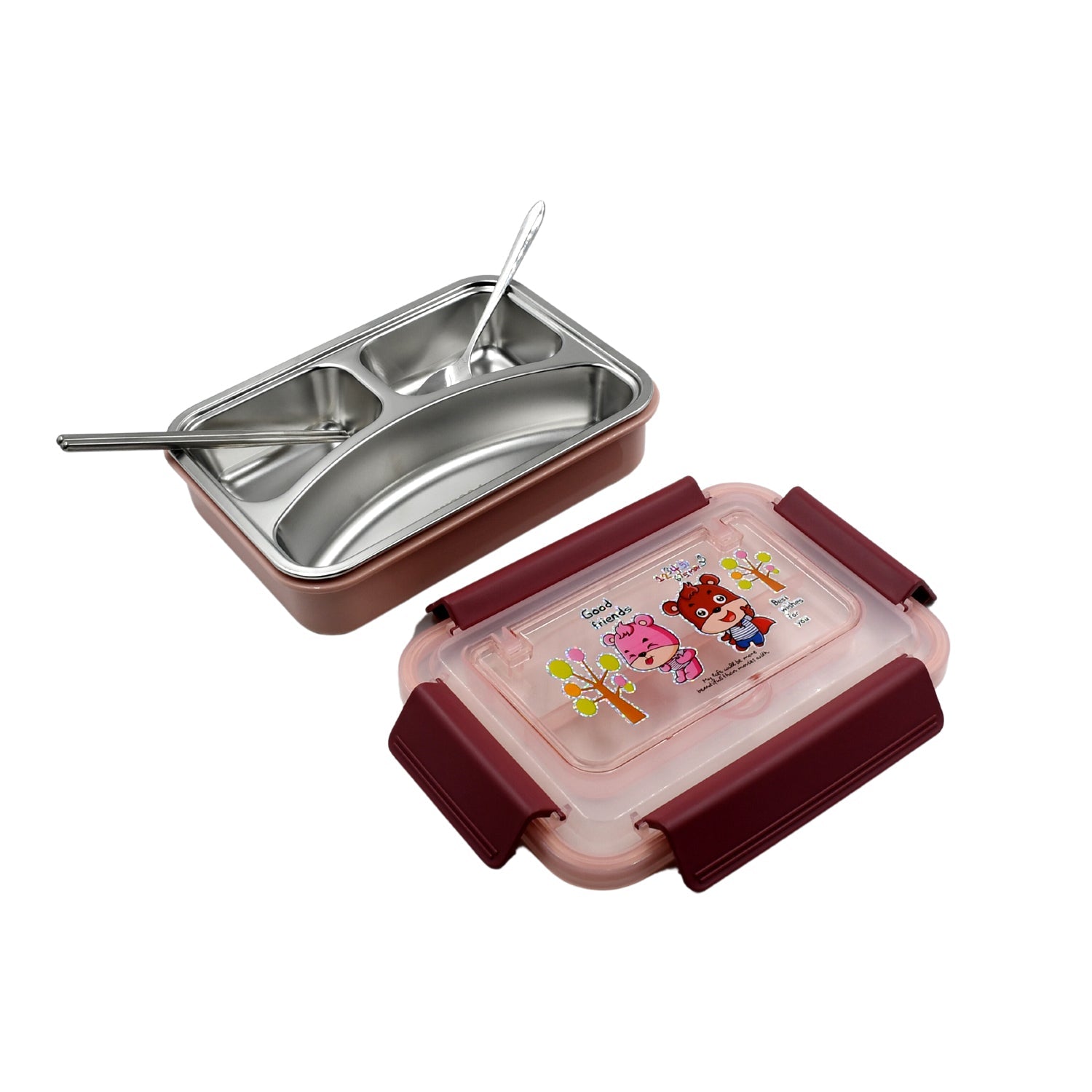 5954 Food‑Safe Materials Kids Lunch Box With steel  Spoon & chopsticks Compartment is Designed Made of 304 Stainless Steel Easy to Clean for School for Camping for Work for Home, Office Eshaan Traders