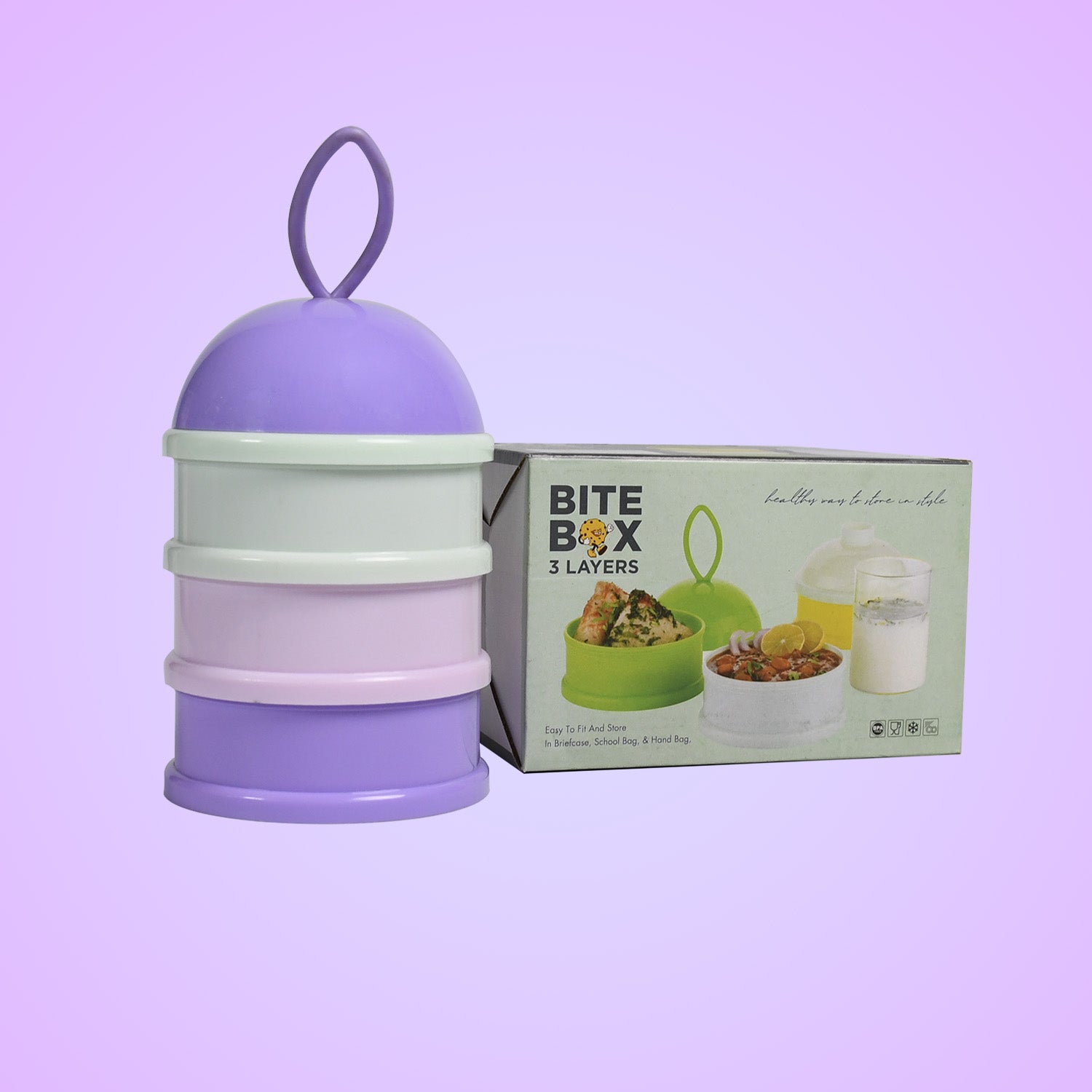 5924 3 Layer Cute Portable Baby Food Milk Powder Storage Box Bottle Container Milk Powder Baby Food Container Bowl. (Purple) Eshaan Traders