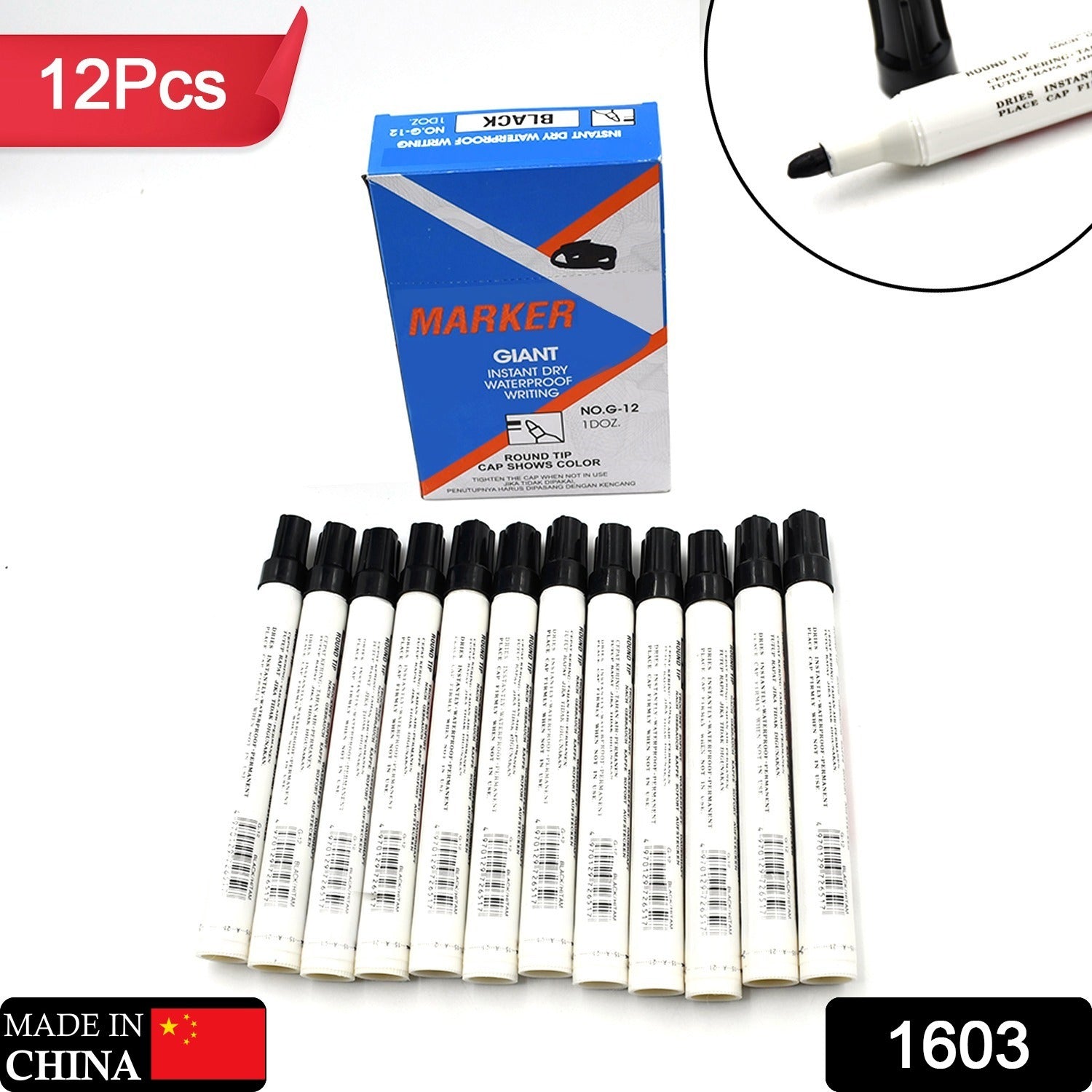 1603 BLACK PERMANENT MARKER LEAK PROOF MARKER CRAFTWORKS, SCHOOL PROJECTS AND OTHER | SUITABLE FOR OFFICE AND HOME USE (PACK OF 12 PC) Eshaan Traders