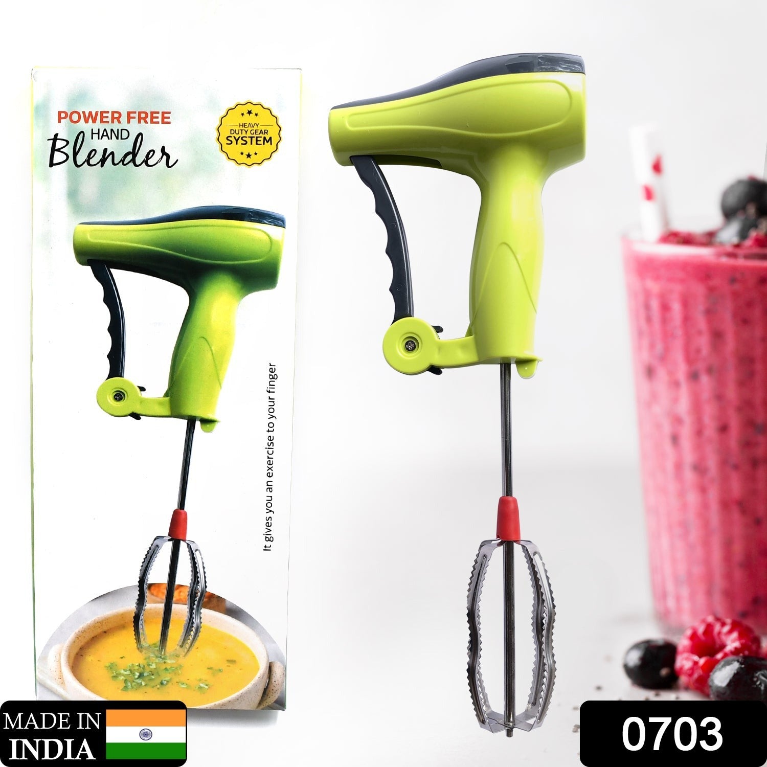 0703 Power Free Manual Hand Blender with Stainless Steel Blades, Milk Lassi Maker, Egg Beater Mixer Rawai Eshaan Traders