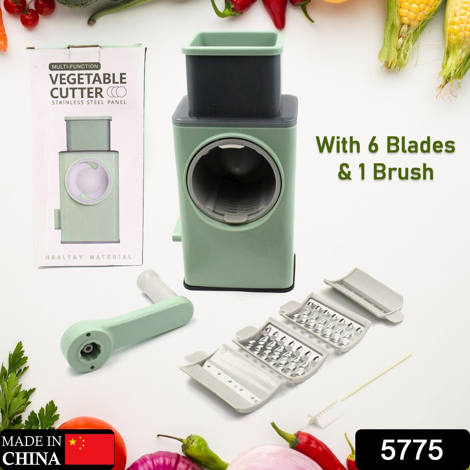 5775 Stainless Steel Vegetable Chopper, Veg Chopper and Dicer with 6 Blades & Brush Kitchen Multifunctional Mandoline Vegetable Slicer for Veggies, Onion, Garlic, Potatoes Fruits, Cookie, Oreo Vegetable Cutter Stable Suction Base for Home Kitchen Eshaan Traders