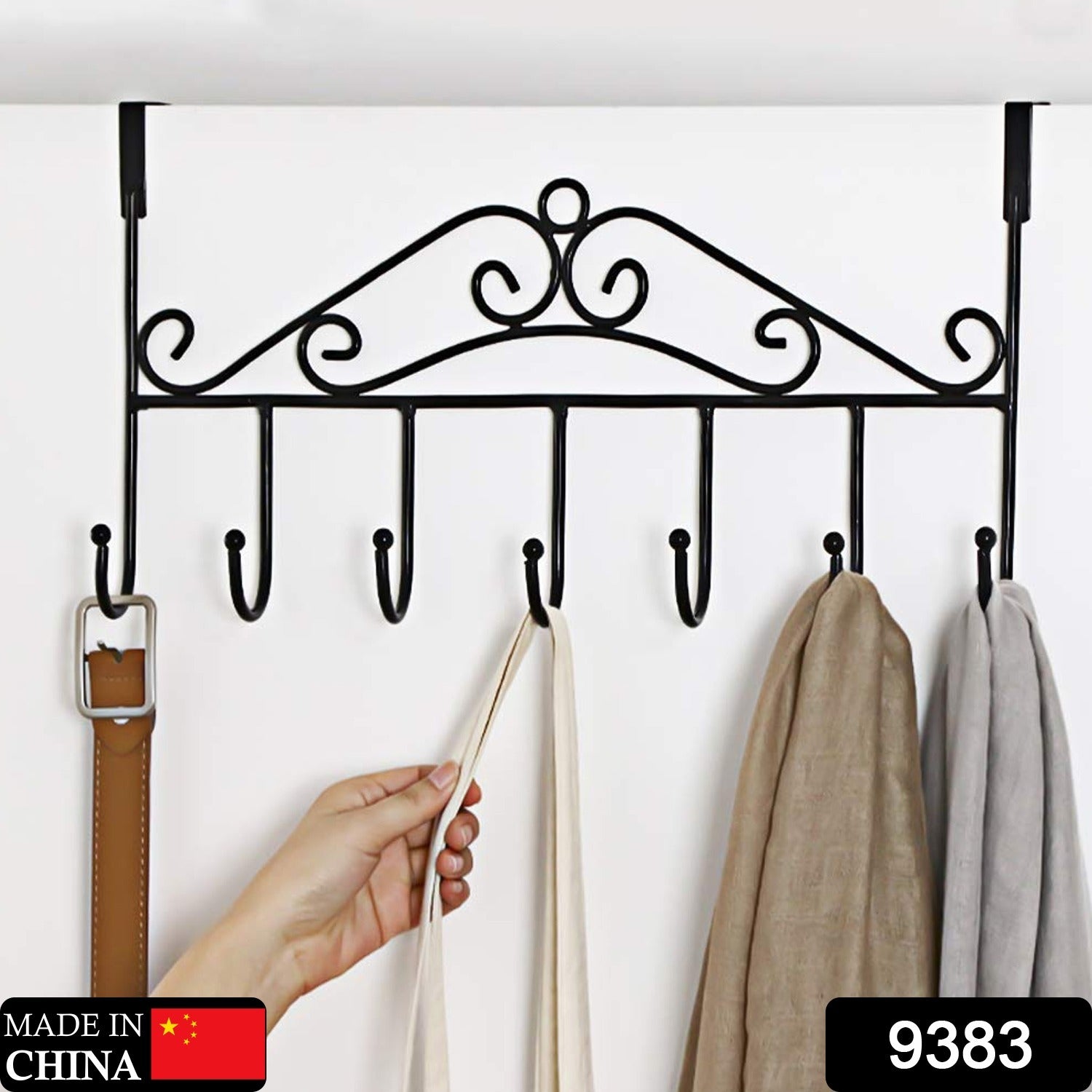 9383 Over The Door Hanger Rack 7 Hooks Decorative Ognazier Hook Rack Stylish Door Hanger Door Hook Hangers with 7 Hooks,Metal Hanging Rack for Home Office Use Eshaan Traders