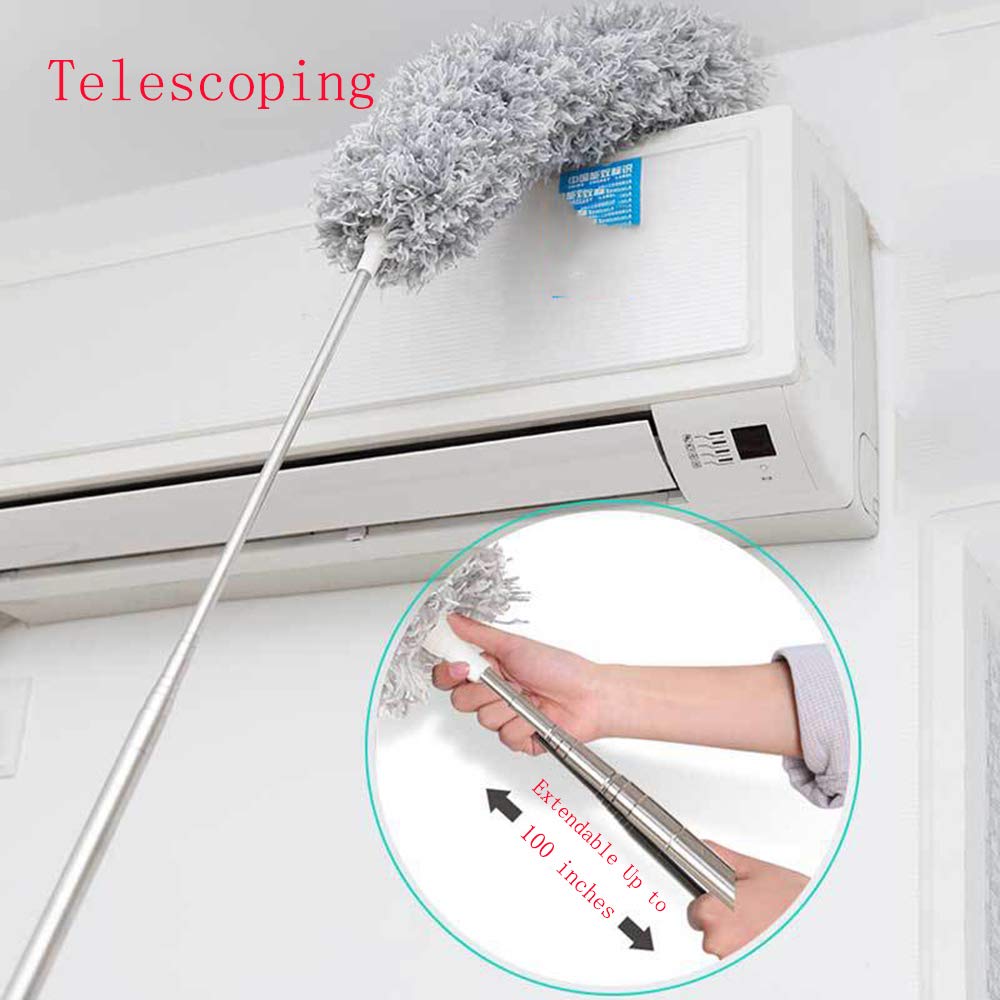 1279 Microfiber Dusters for Cleaning, Telescoping Feather Duster with 100 inches Extendable Handle Pole, Dusting Cleaning Tools for Cleaning High Ceiling, Ceiling Fan, Blinds, Cobwebs, Furniture, Cars Eshaan Traders