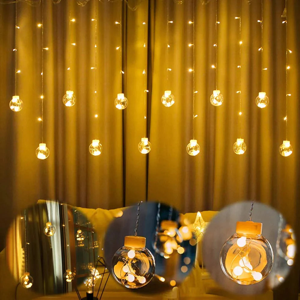 3390 12  Wish Balls Window Curtain String Lights with 8 Flashing Modes Decoration for Home Decoration, Diwali & Wedding LED Christmas Light Indoor and Outdoor Light ,Festival Decoration (Plastic, Warm White) Eshaan Traders