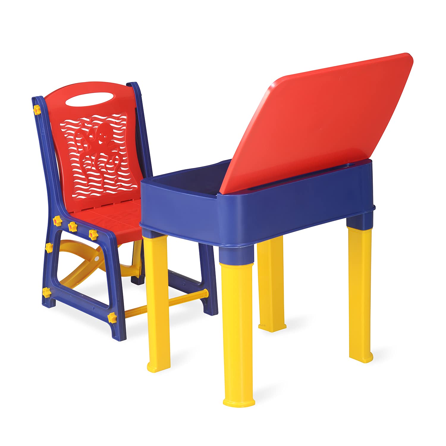 4639 Study Table And Chair Set For Boys And Girls With Small Box Space For Pencils Plastic High Quality Study Table (Red/Blue/Yellow) Eshaan Traders