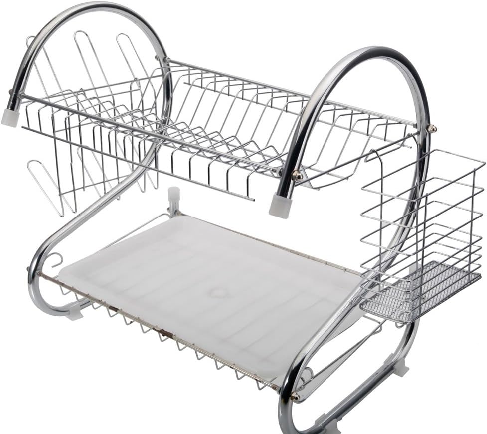 7793 STAINLESS STEEL RECTANGLE DISH DRAINER RACK / BASKET WITH DRIP TRAY Eshaan Traders