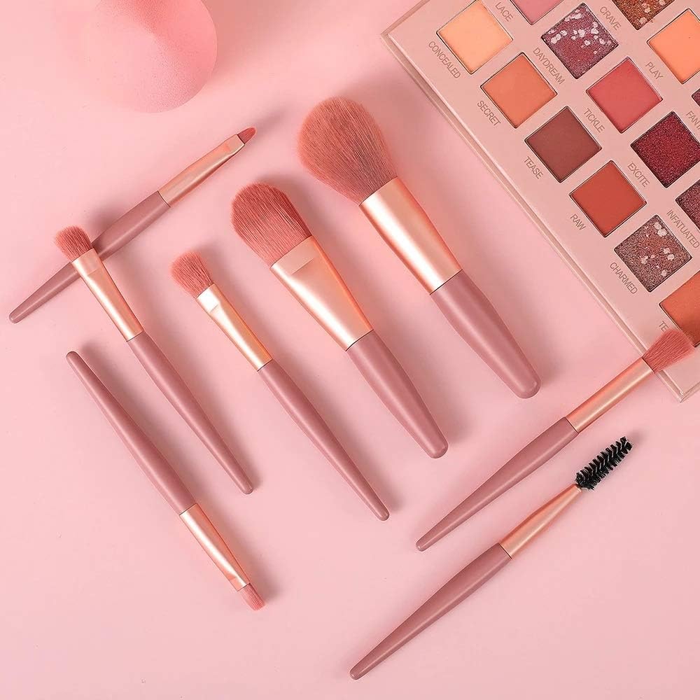 1460 8 PCS Mini Makeup Brush Set with Case, Portable Foundation Brush Kit Travel, Premium Synthetic Bristles Cosmetic Brush Set for Powder Blending Blush Eyeshadow Lipstick (Mix Color 8 Pcs Set) Eshaan Traders