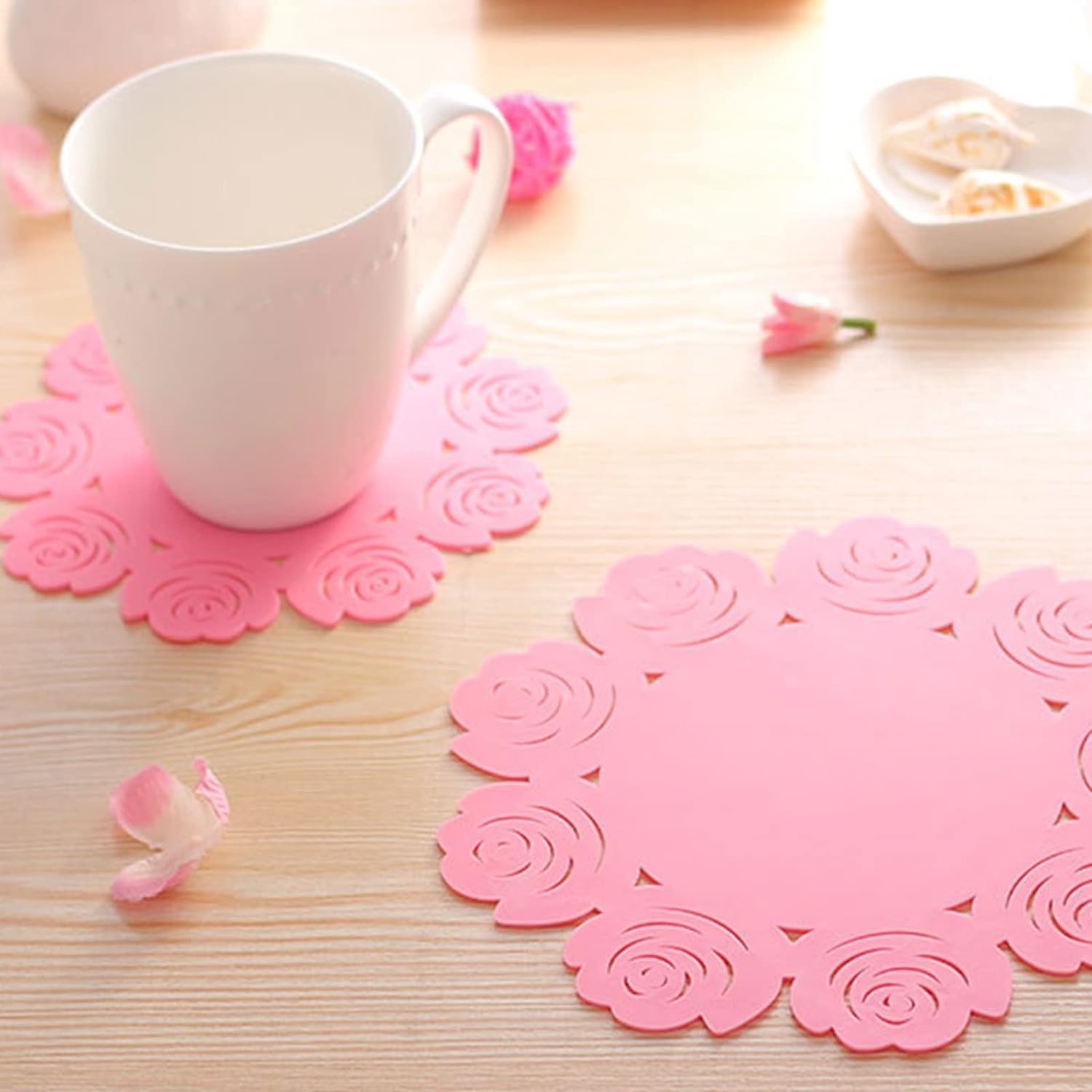 5976 Kitchen Gadget Accessories Plate Cup Mat Rose, Simple Circular Coasters for Kitchen Cafe Restaurant, Placemats for Dining Table, Coasters, Tabletop Protection, Anti-Scald Easy to clean (1 Pc) Eshaan Traders