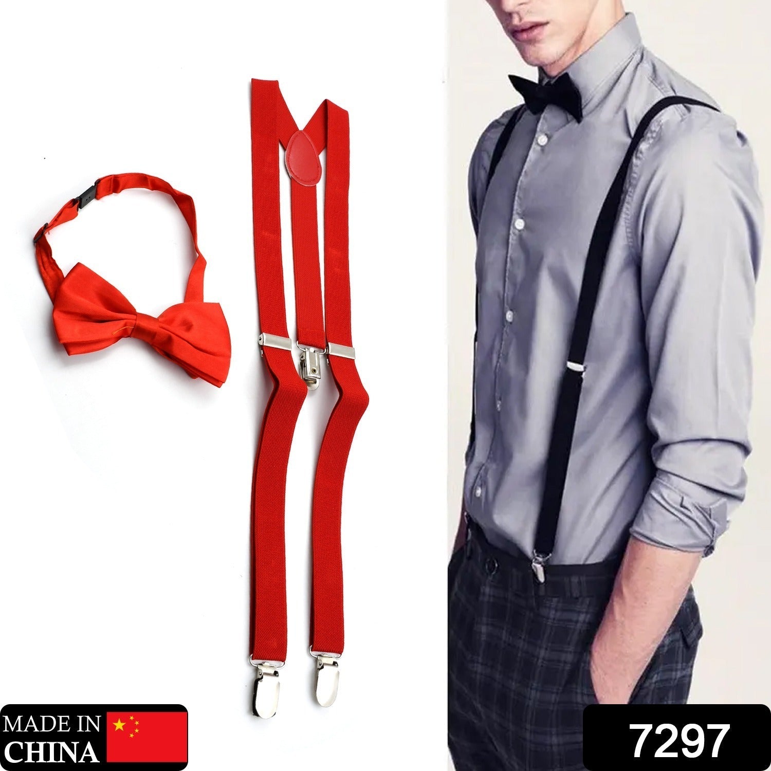 7297 Fashion Accessories Suspenders for Men: Button Pant Braces Clothes Accessory with Elastic, Y Back Design - Regular and Tall Sizes Mix color (1pc) Eshaan Traders