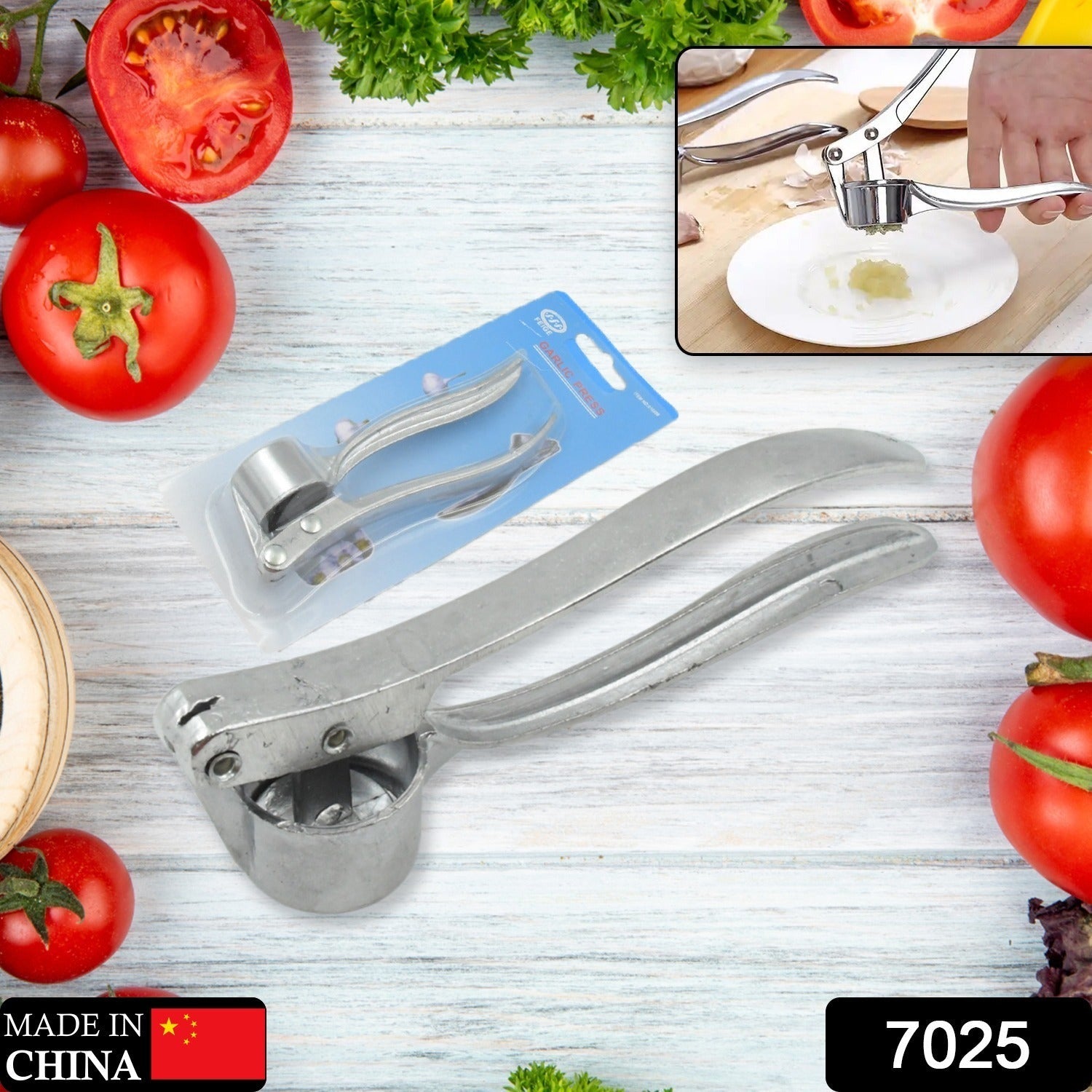 7025 GARLIC PRESS ALL ALUMINUM EASY TO USE WITH LIGHT WEIGHT WITHOUT DIFFICULTY COOKING BAKING, KITCHEN TOOL, DISHWAHER SAFE (1 Pc) Eshaan Traders