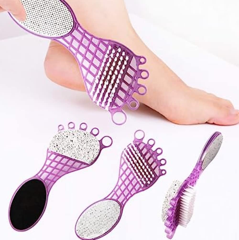 6993  4 in 1 Pedicure Tool for Rough & Dry Feet Dual-Sided with Pumice Stone Soft Brush Steel Scrubber & Emery File Softens Hard Foot Corns & Calluses Cleanses & Smoothens Dull Feet Eshaan Traders