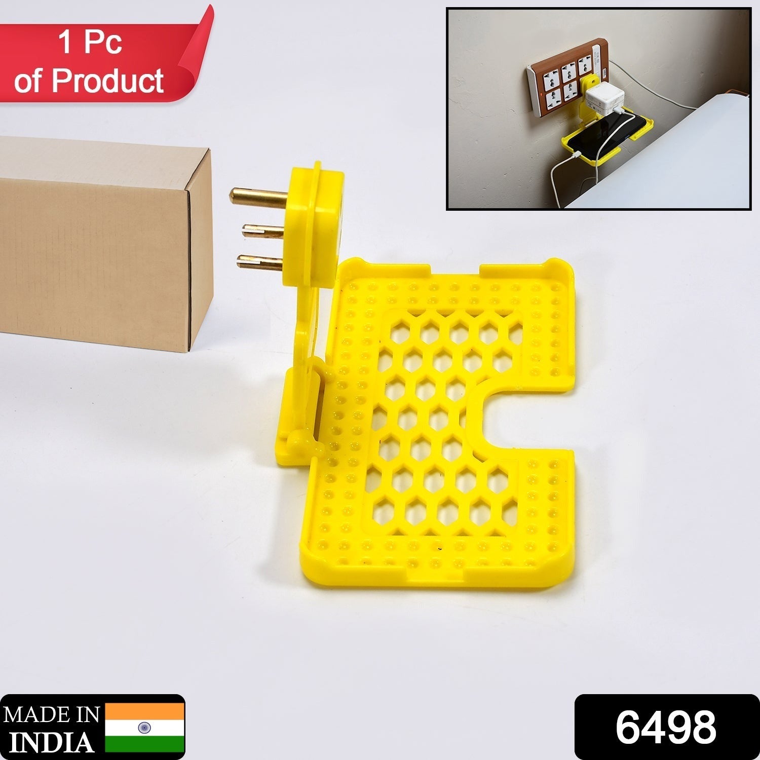 6498 Multi-Purpose Wall Holder Stand for Charging Mobile Just Fit in Socket and Hang (Yellow) Eshaan Traders