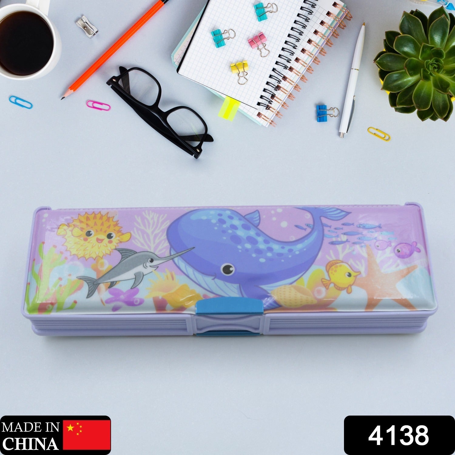 4138 Multipurpose Compass Box, Plastic Double Deck Pencil Case with 2 Compartments, Supplies Utility Box Storage Organizer, Pencil Box for School, Cartoon Printed Pencil Case for Kids, Birthday Gift for Girls & Boys Eshaan Traders