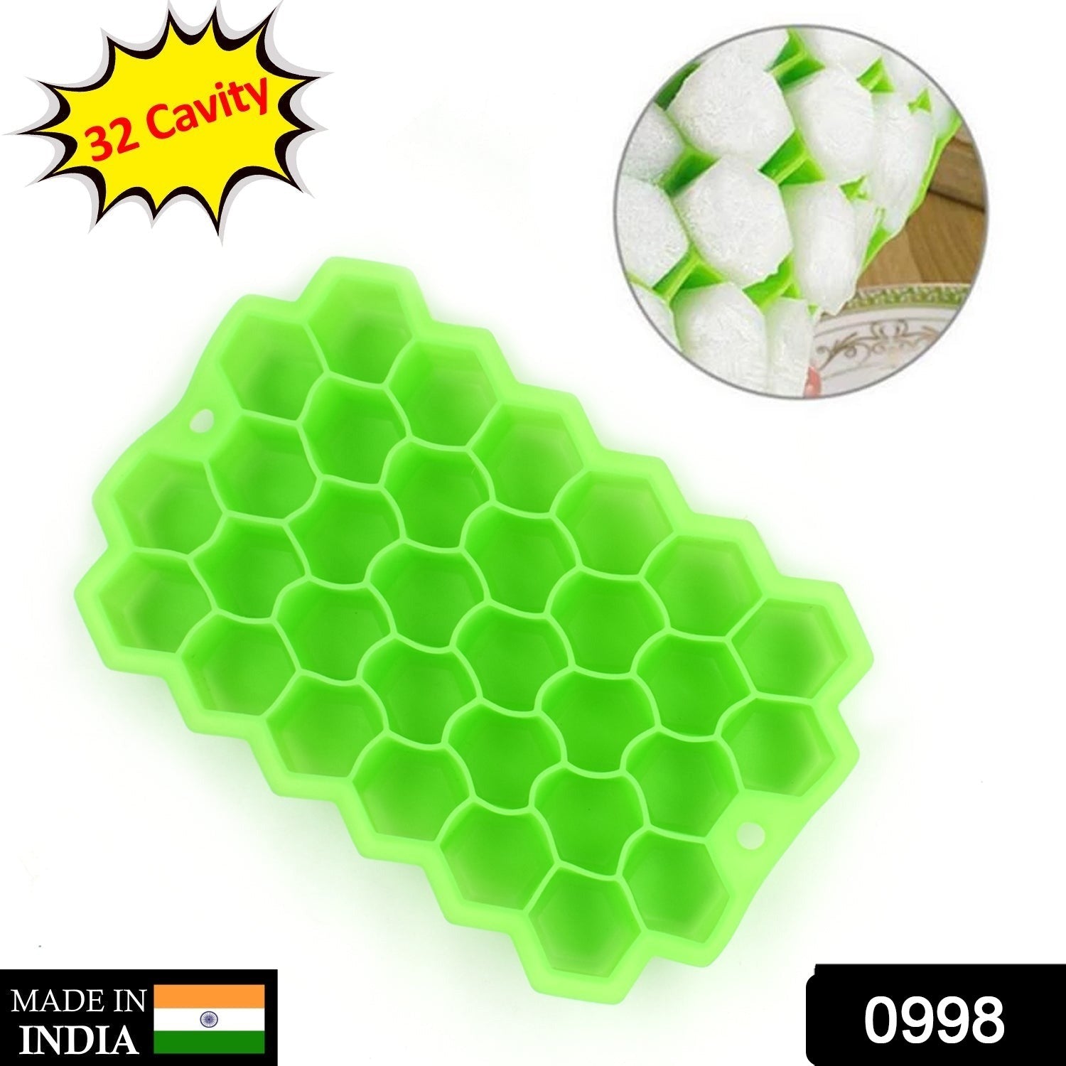 0998  Silicone Ice Cube Trays 32 Cavity Per Ice Tray [Multi color] Eshaan Traders