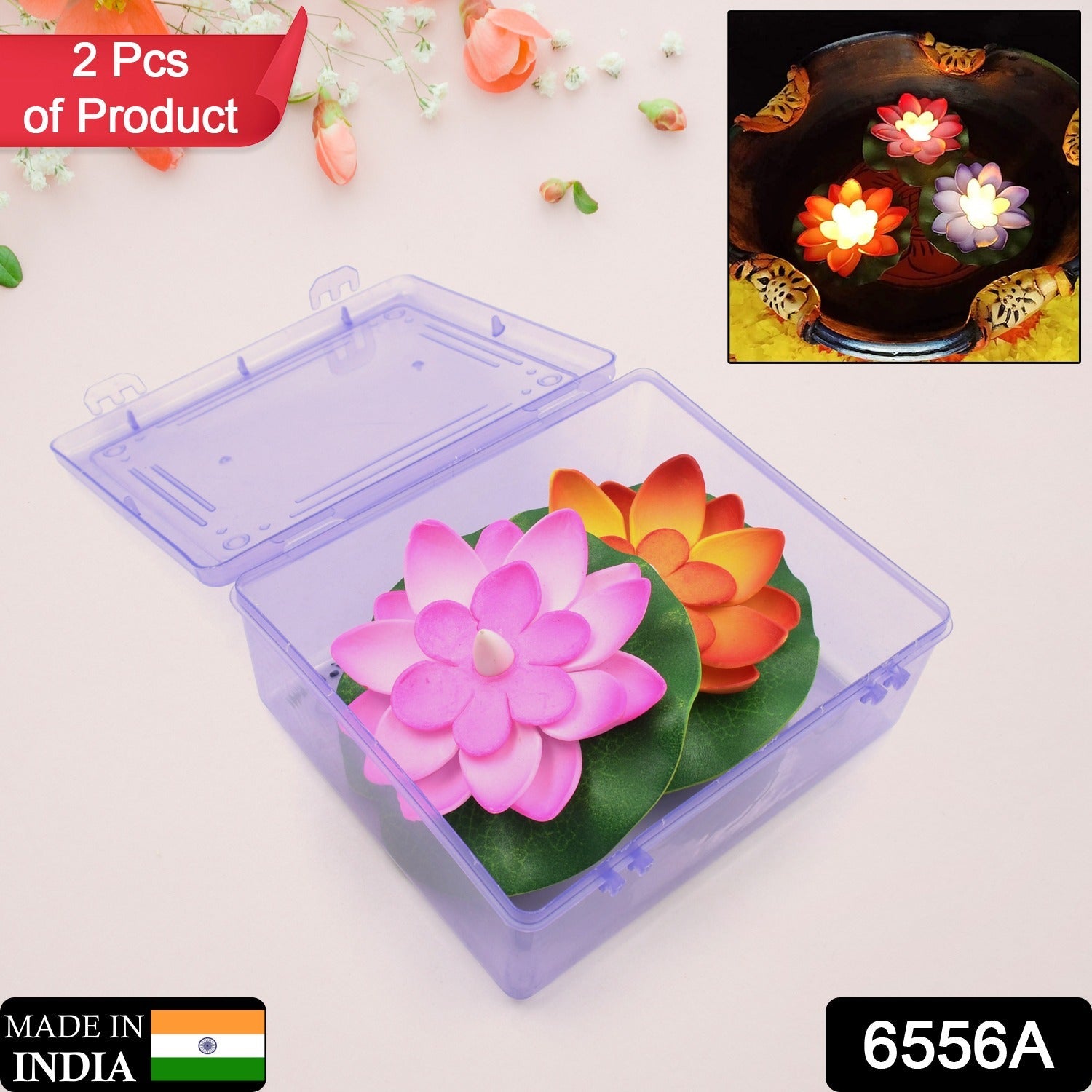 6556a WATER FLOATING SMOKELESS CANDLES & LOTUS FLOWERS SENSOR LED TEALIGHT FOR OUTDOOR AND INDOOR DECORATION - PACK OF 2 CANDLE CANDLE (PACK OF 2) Eshaan Traders