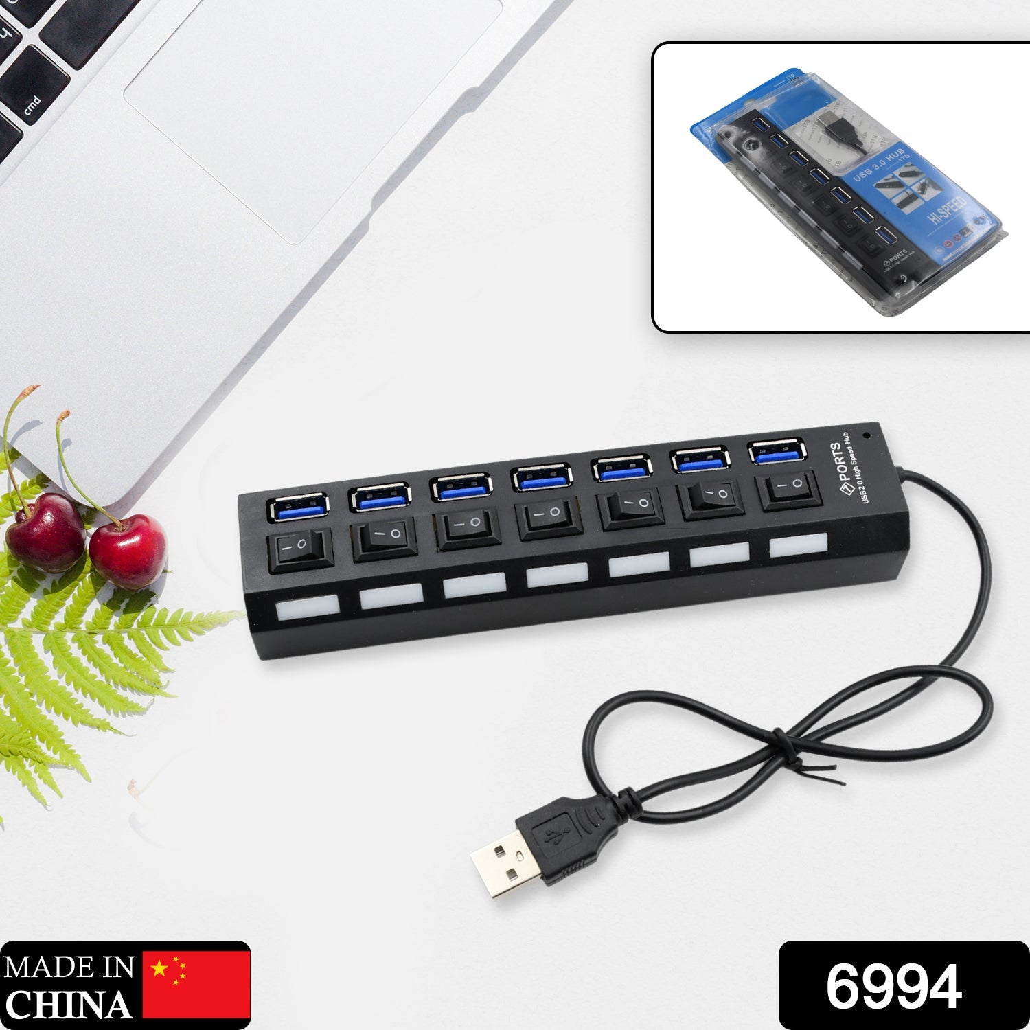 6994 USB Splitter Multi Port USB 2.0 Hub, 7 Port with Independent On/Off Switch and LED Indicators USB A Port Data Hub, Suitable for PC Computer Keyboard Laptop Mobile HDD, Flash Drive Camera Etc Eshaan Traders