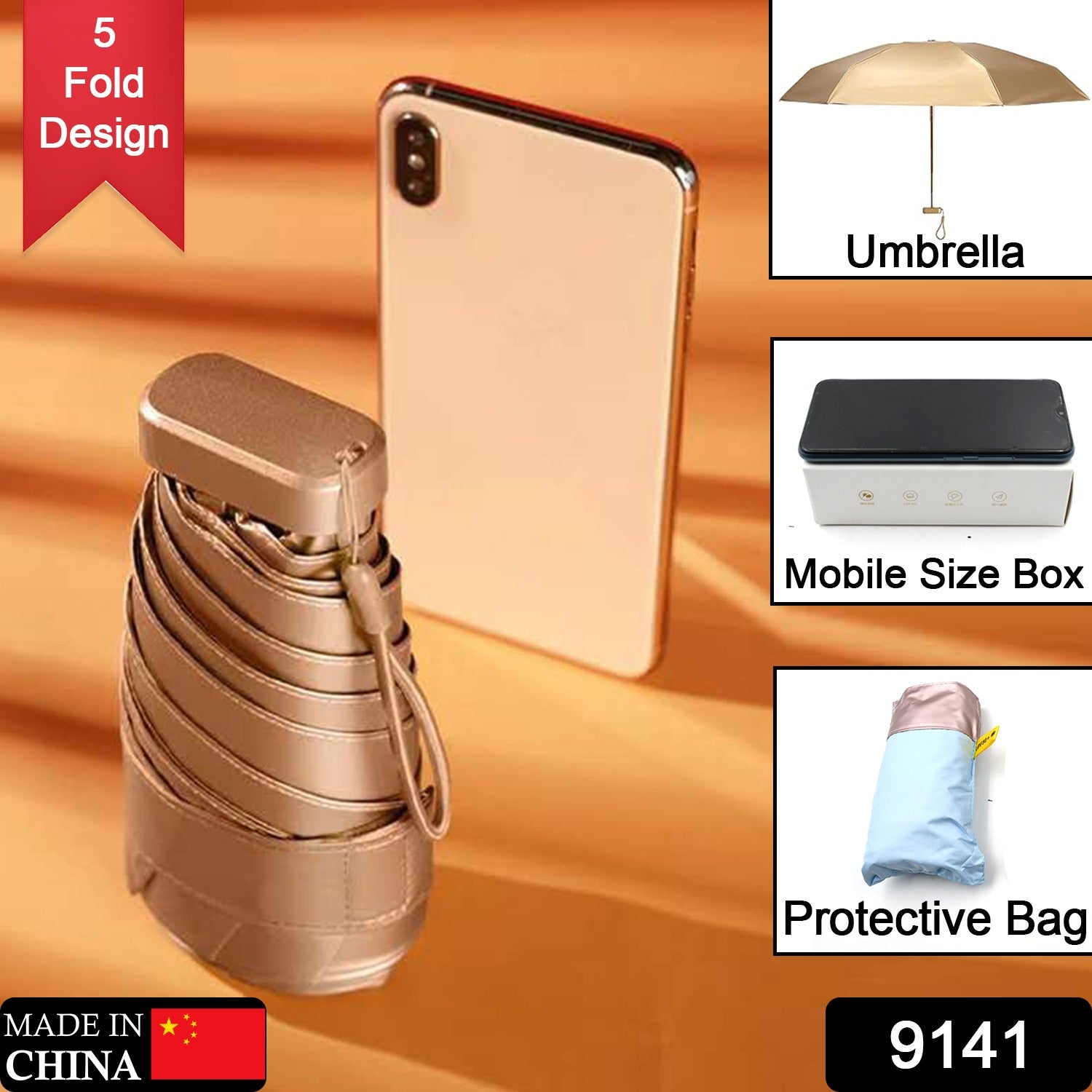 9141 Travel Pocket Mini Umbrella, Protective Bag, Mobile Size Box of Umbrella, Automatic Sunny Rain Compact Umbrella, Sunscreen Quick-Drying Small Umbrella, Mini Compact Travel Folding Umbrellas Eshaan Traders