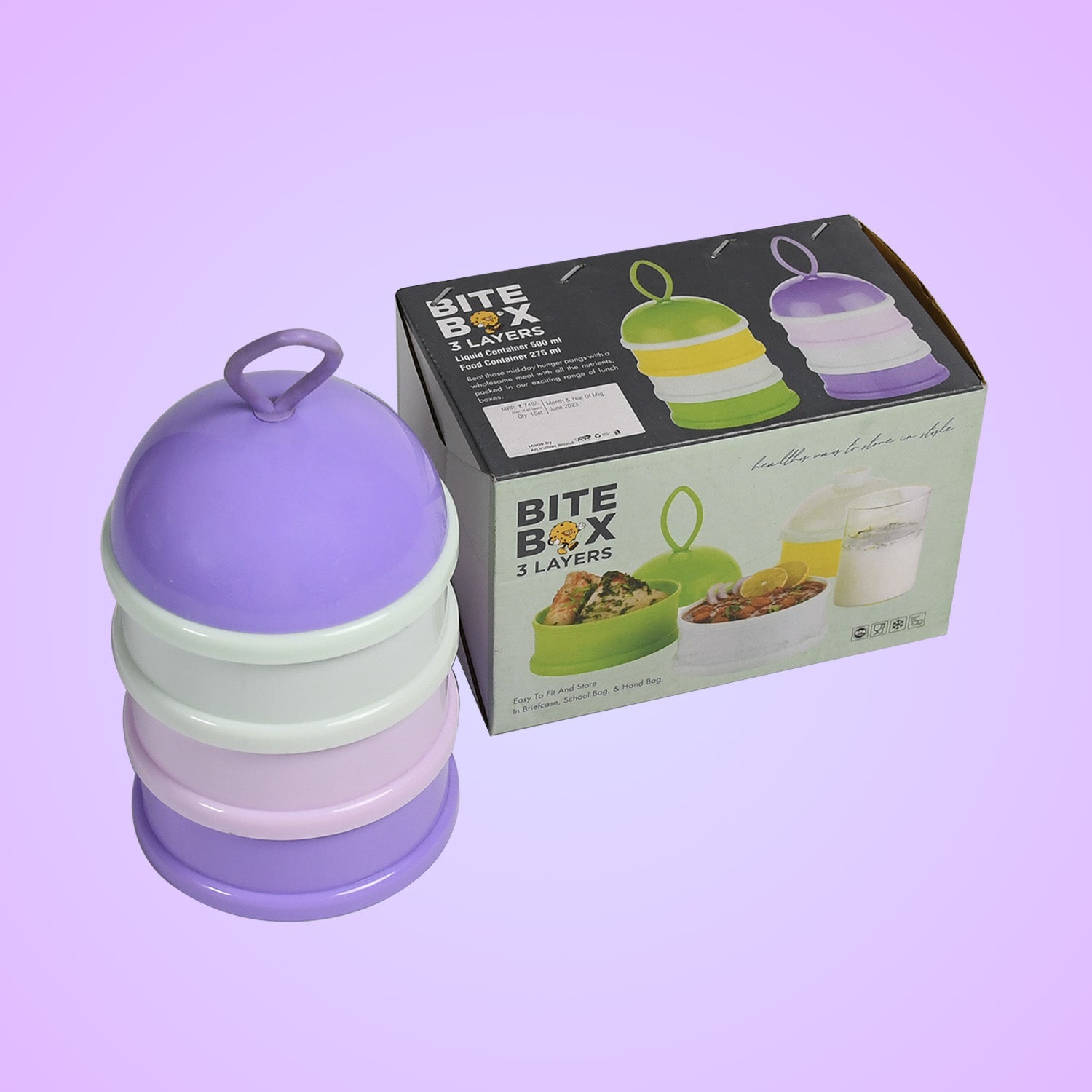 5924 3 Layer Cute Portable Baby Food Milk Powder Storage Box Bottle Container Milk Powder Baby Food Container Bowl. (Purple) Eshaan Traders