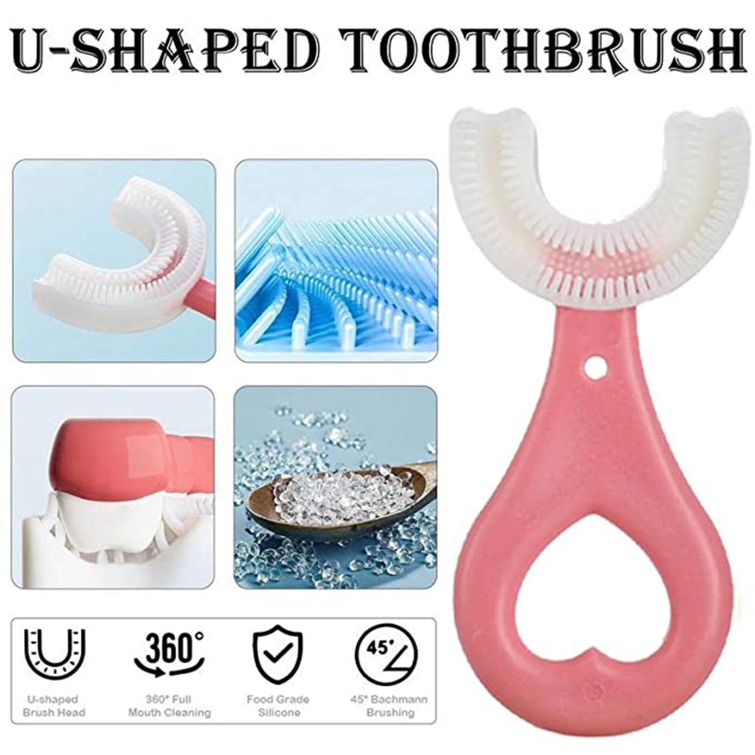 4001 U-Shaped Toothbrush for Kids, 2-6 Years Kids Baby Infant Toothbrush, Food Grade Ultra Soft Silicone Brush Head. DeoDap