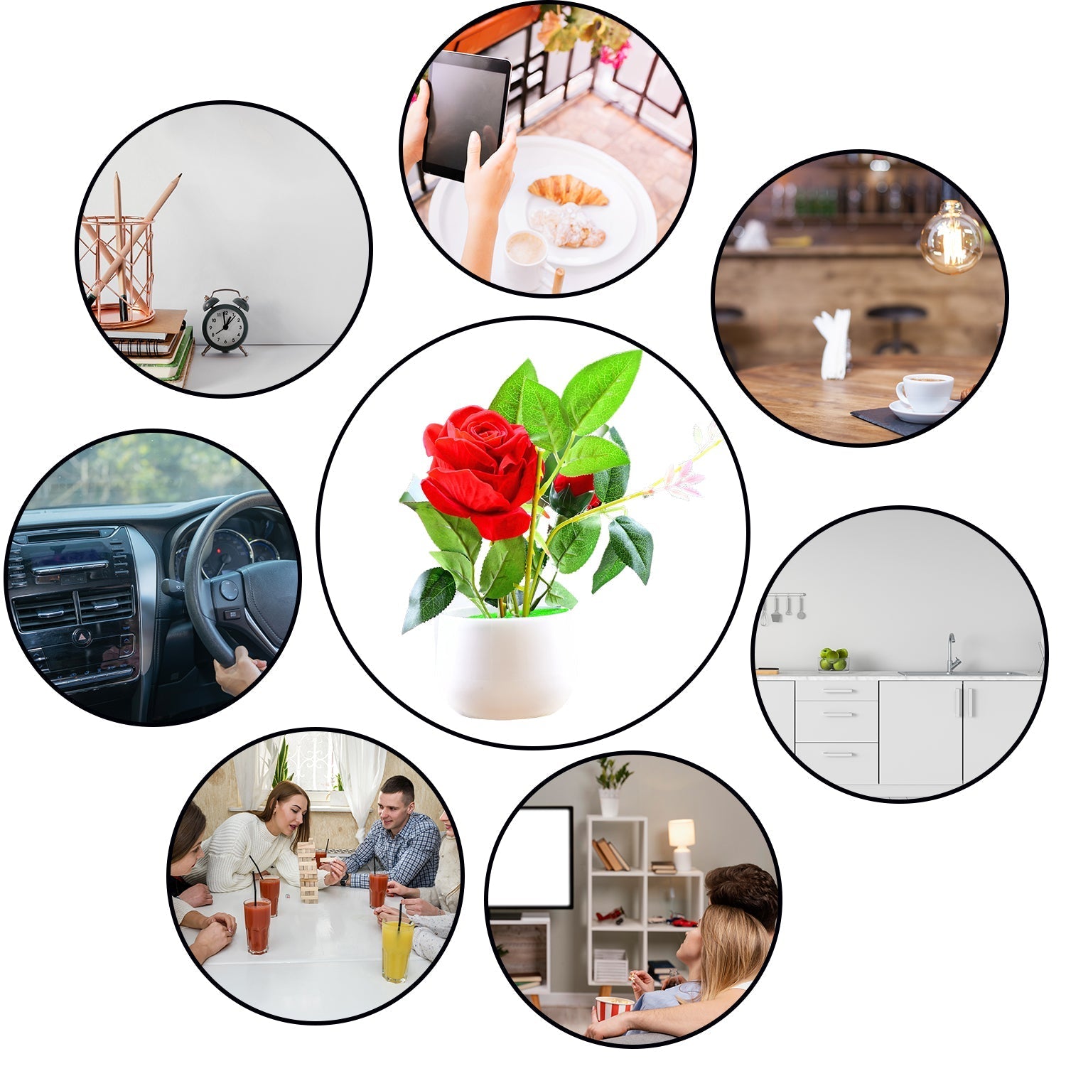 4863 Artificial Rose Flower Plant With Pot, For Home Office Or Gift DeoDap