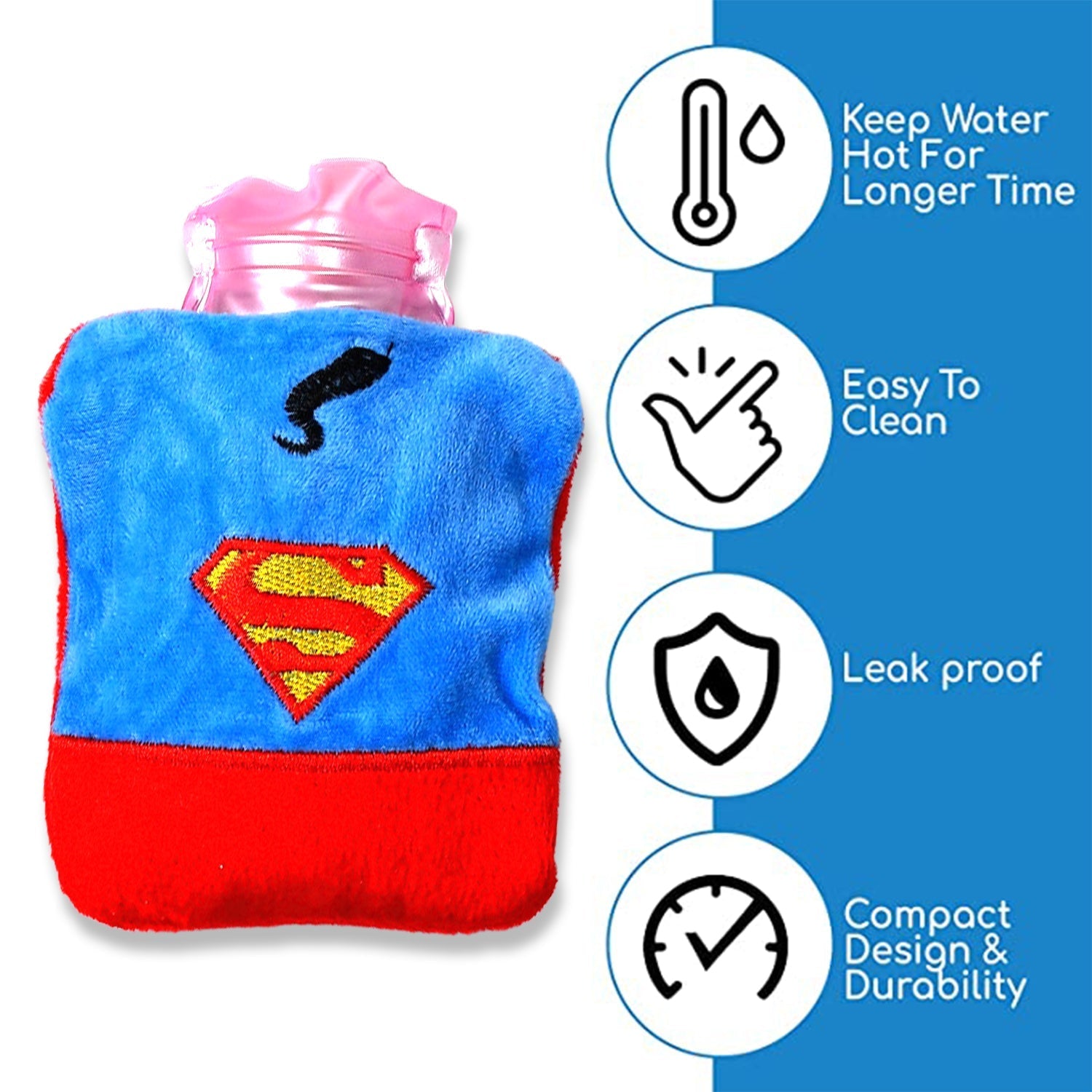 6530 Superman Print small Hot Water Bag with Cover for Pain Relief, Neck, Shoulder Pain and Hand, Feet Warmer, Menstrual Cramps. Eshaan Traders