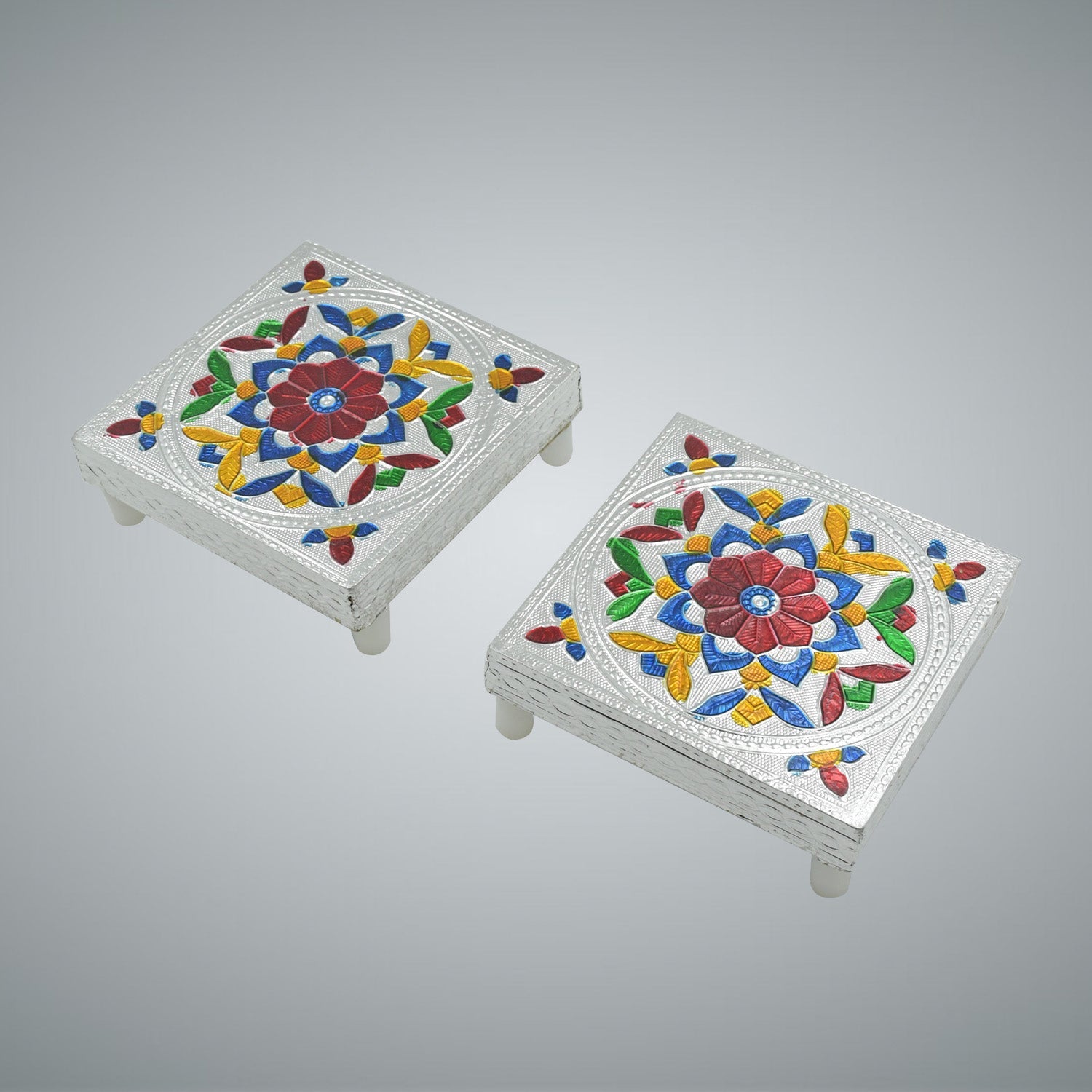 Handicraft Meenakari Wooden Chowki Puja Bajot For Home & Office Decor for Puja Multicolour (2 Pc Set) Eshaan Traders