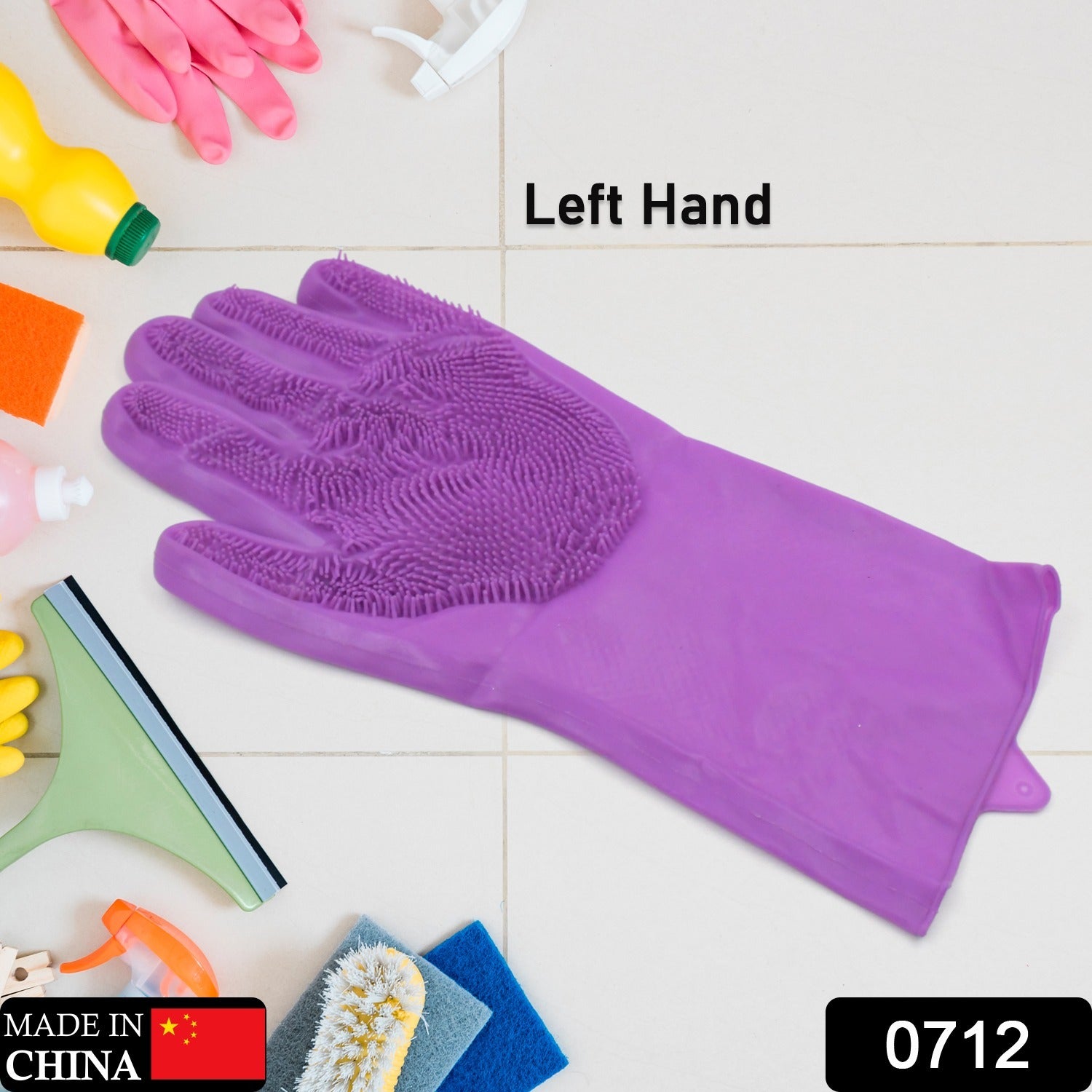 0712 Dishwashing Gloves with Scrubber| Silicone Cleaning Reusable Scrub Gloves for Wash Dish Kitchen| Bathroom| Pet Grooming Wet and Dry Glove (1 Pc Left Hand Gloves) Eshaan Traders