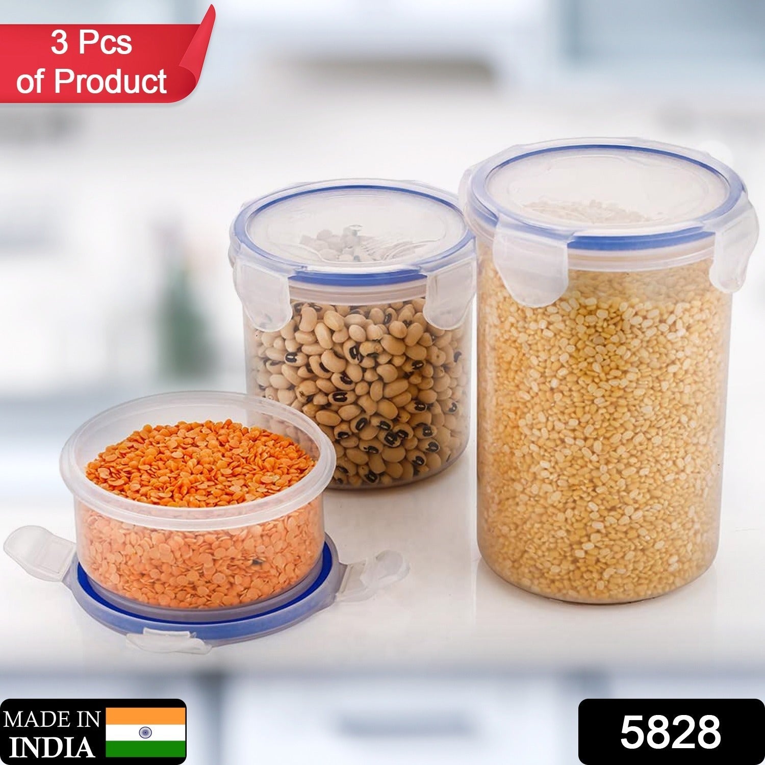 5828 Round Plastic Airtight Food Storage Containers with Leak Proof Locking Lid Storage container set of 3( Approx Capacity 500ml,1000ml,1500ml, Transparent) - 3 Pc Set Eshaan Traders