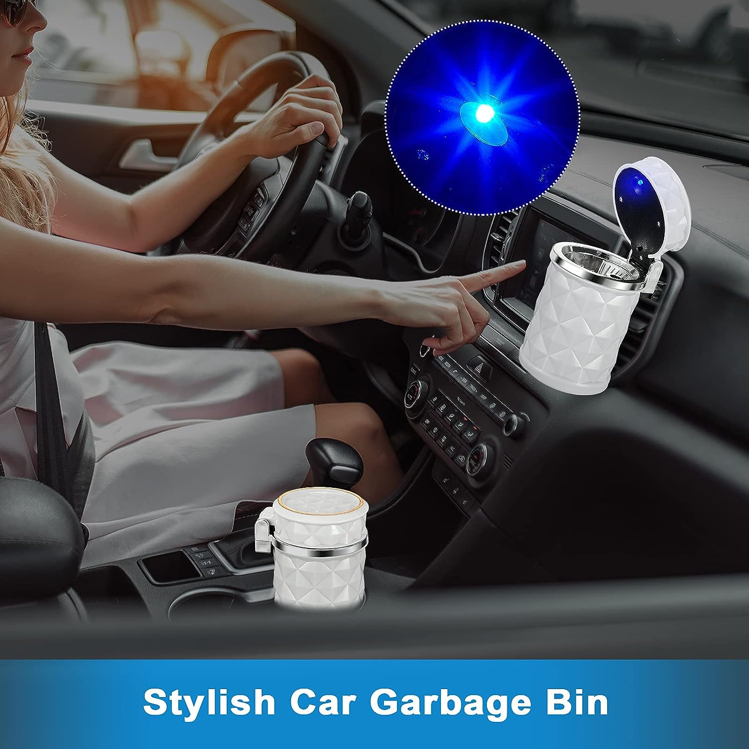 7932 Car Cupholder Travel Ashtray with Lid and LED Light, Portable with Blue LED Light Ideal Decorative Cigar Ash Bucket, Cigarette Ashtray, Car Waste Bin Eshaan Traders