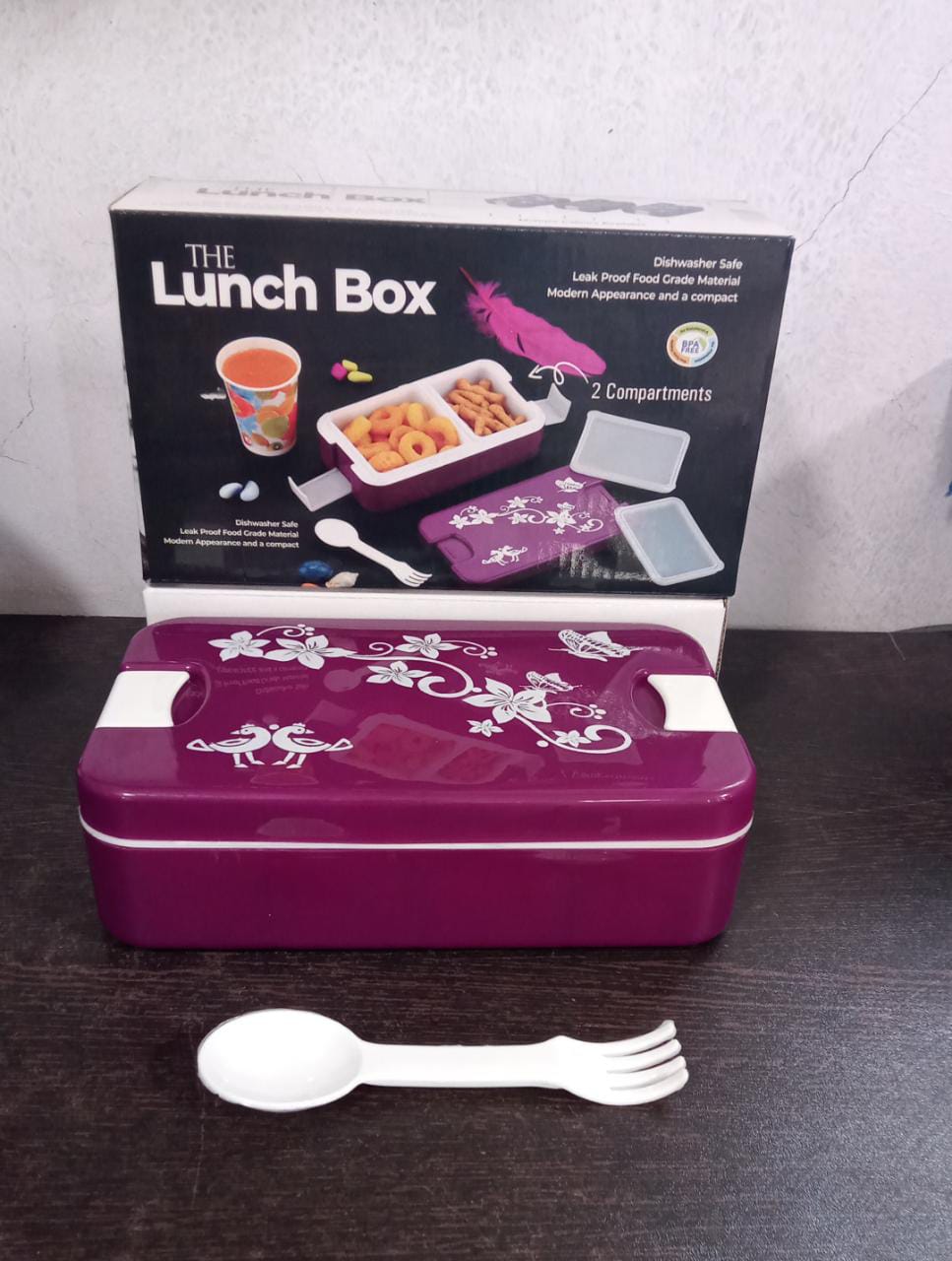 5332 AIRTIGHT LUNCH BOX 2 COMPARTMENT LUNCH BOX LEAK PROOF FOOD GRADE MATERIAL LUNCH BOX MODERN APPEARANCE & COMPACT LUNCH BOX WITH SPOON Eshaan Traders