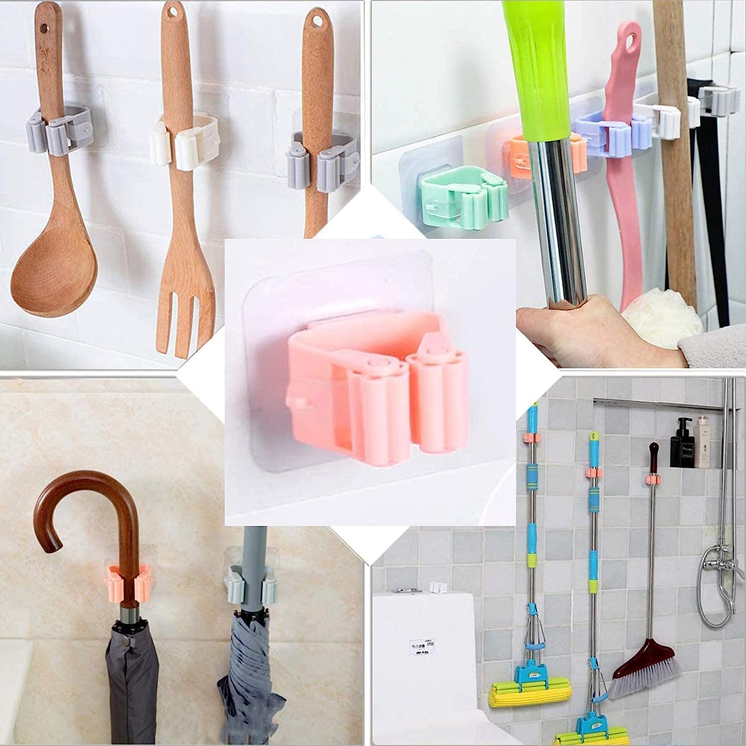 2131 Broom Holder Wall Mounted, Mop and Broom Holder Broom Organizer Grip Clips, No Drilling, Wall Mounted Storage Rack Storage & Organization for Kitchen, Bathroom, Garden Eshaan Traders