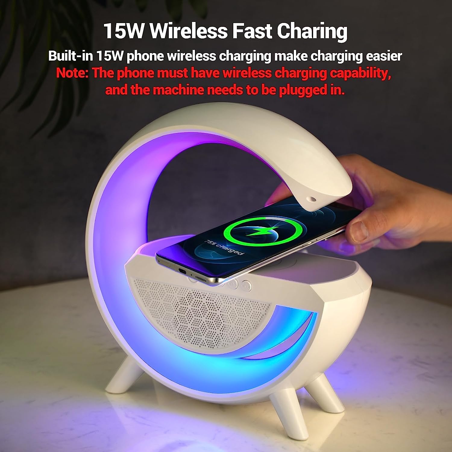 1301 3-in-1 Multi-Function LED Night Lamp with Bluetooth Speaker, Wireless Charging, for Bedroom for Music, Party and Mood Lighting - Perfect Gift for All Occasions  blootuth speaker (Media Player) Eshaan Traders