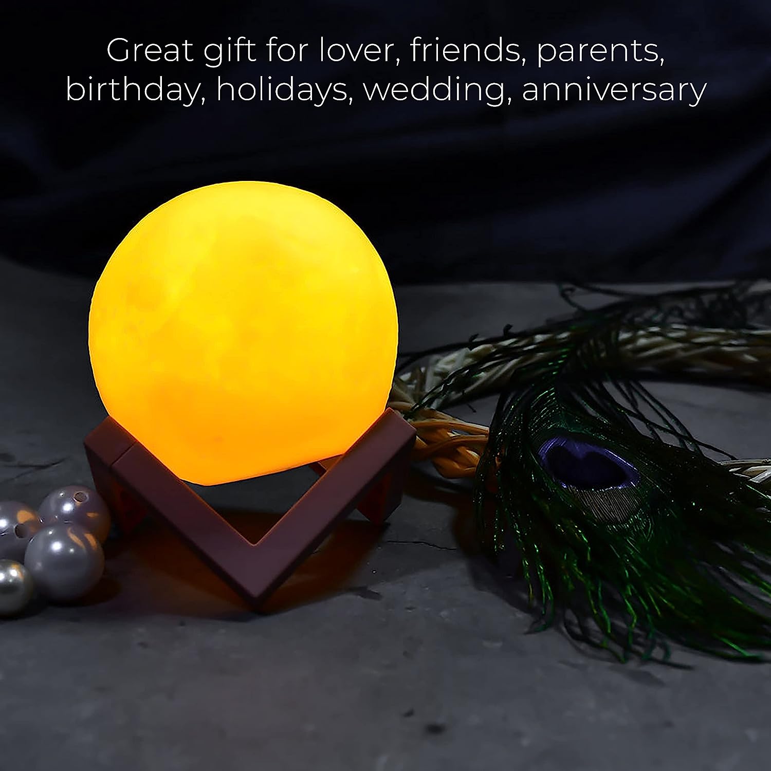 6273A true home Moon Night LAMP with Wooden Stand Night LAMP for Bedroom Eshaan Traders