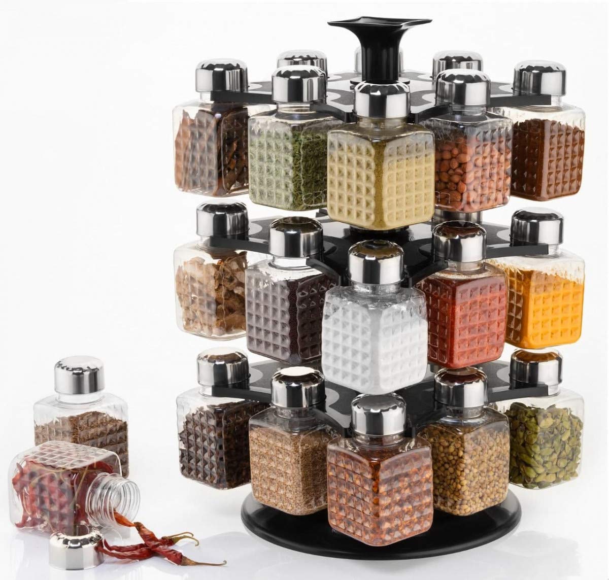 5504 All New Square 24 Bottle Design 360 Degree Revolving Spice Rack Container Condiment, Pieces Set, Square Small Container Eshaan Traders