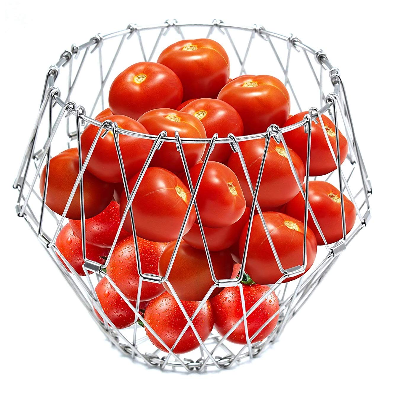 3040 Multipurpose Fruit Basket Stainless Steel Wire Bowl Foldable Basket for Vegetable / Fruits / Dining DeoDap