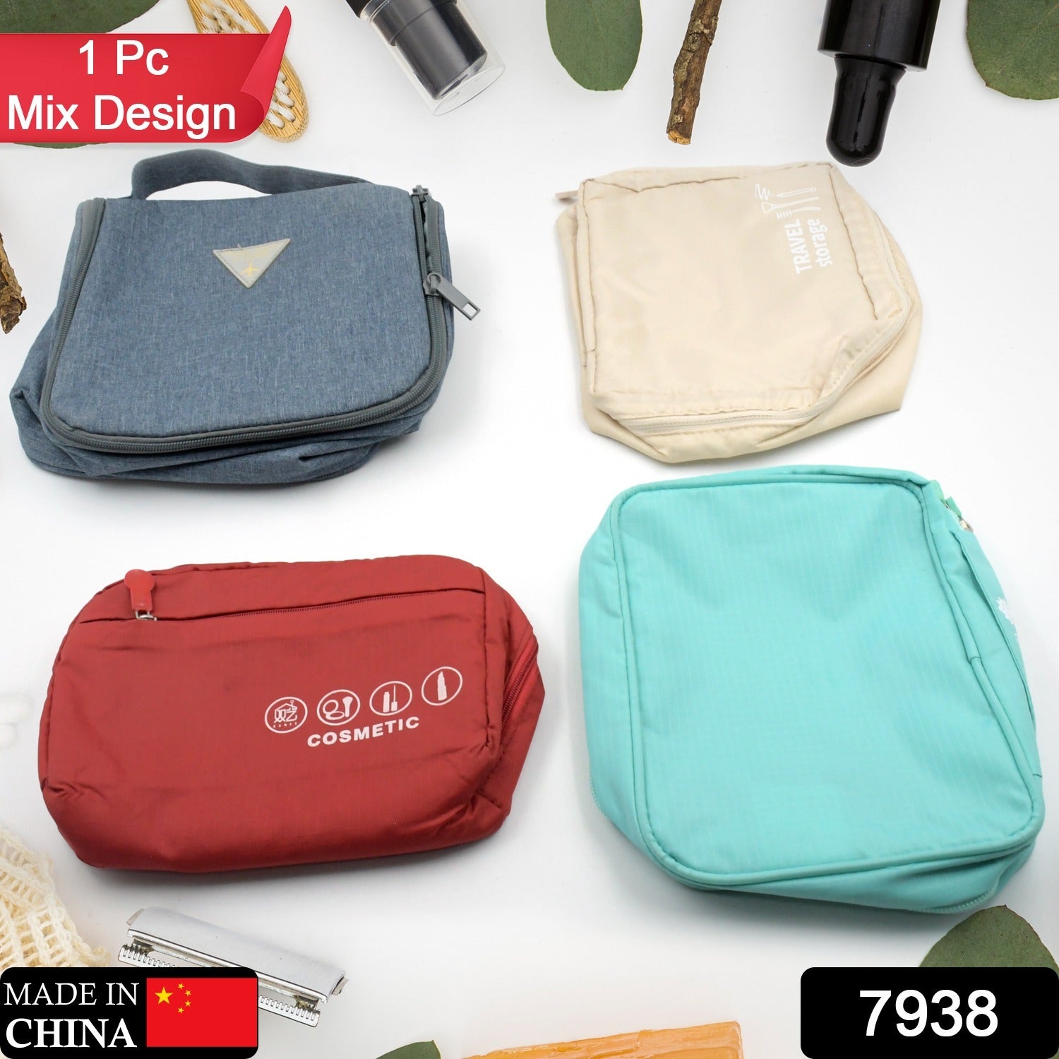 7938 Travel Wash Bag Multi-Functional Waterproof Cosmetic Storage Bag Handheld Foldable Hook Cosmetic Bag with Zipper Closure Handbag Portable Classification Bags(1 Pc Mix Design) Eshaan Traders