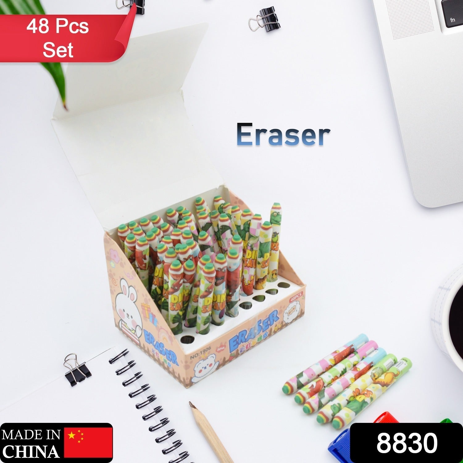 8830 Fancy Erasers for Kids in Different Shapes – Rainbow Erasers, Stationery Gift for Kids Pencil Shaped Eraser for Children School Kids/Birthday Return Gift for Children (48 Pcs Set) Eshaan Traders